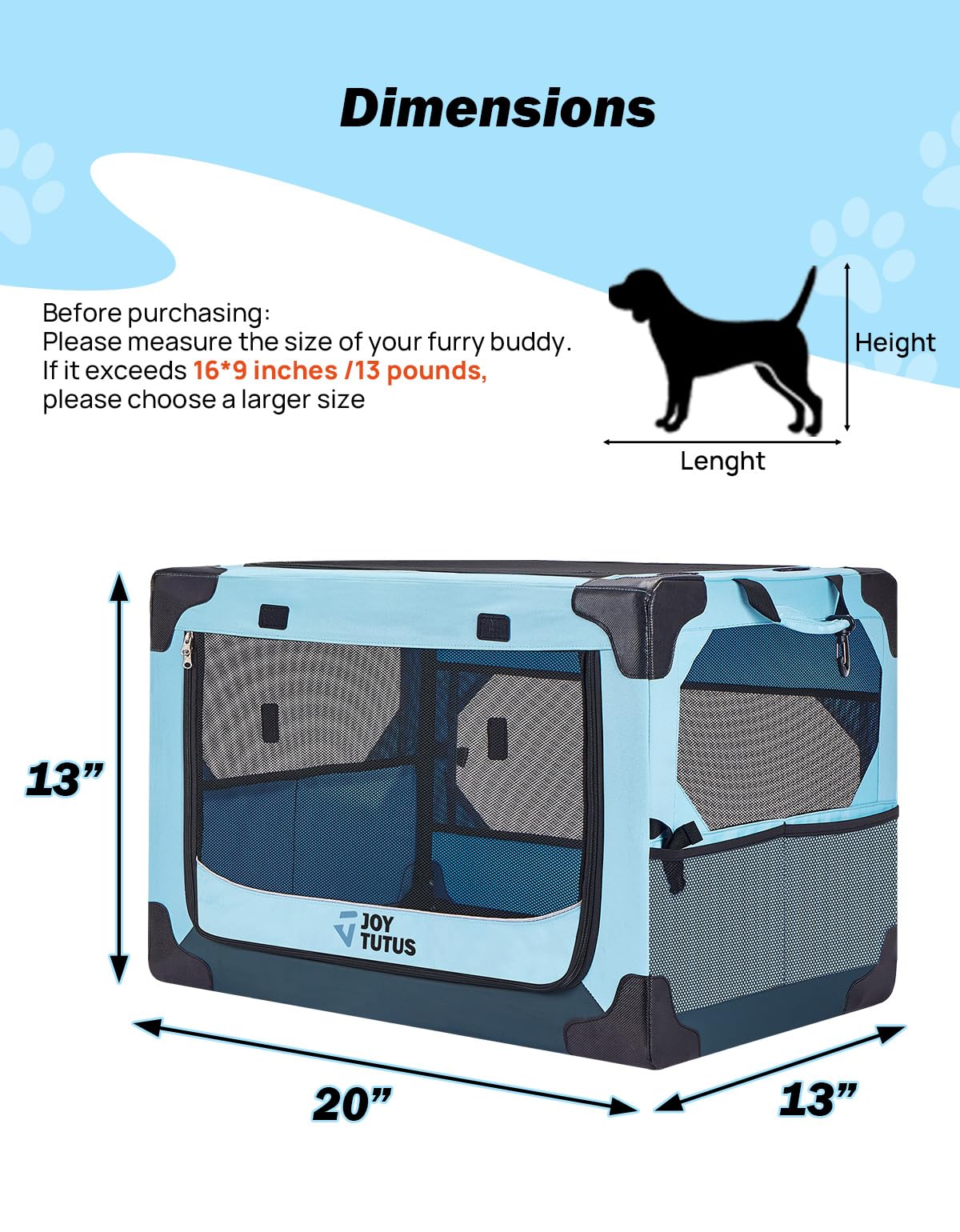 JOYTUTUS Collapsible Soft-Sided Dog Travel Crate