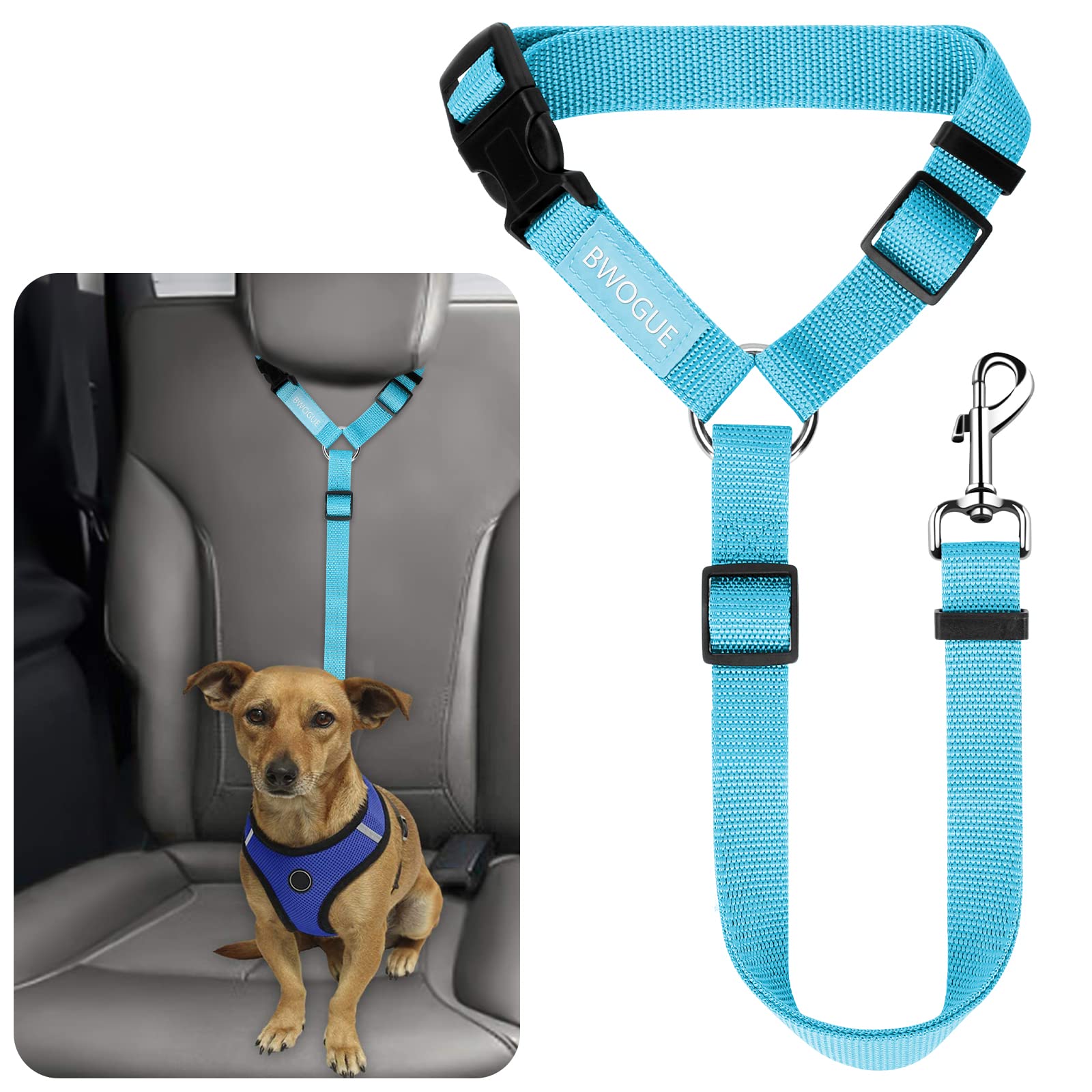 BWOGUE Adjustable Pet Car Seat Belt and Headrest Restraint