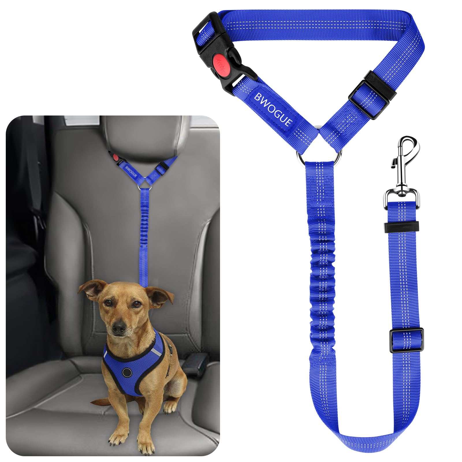 BWOGUE Adjustable Pet Car Seat Belt and Headrest Restraint