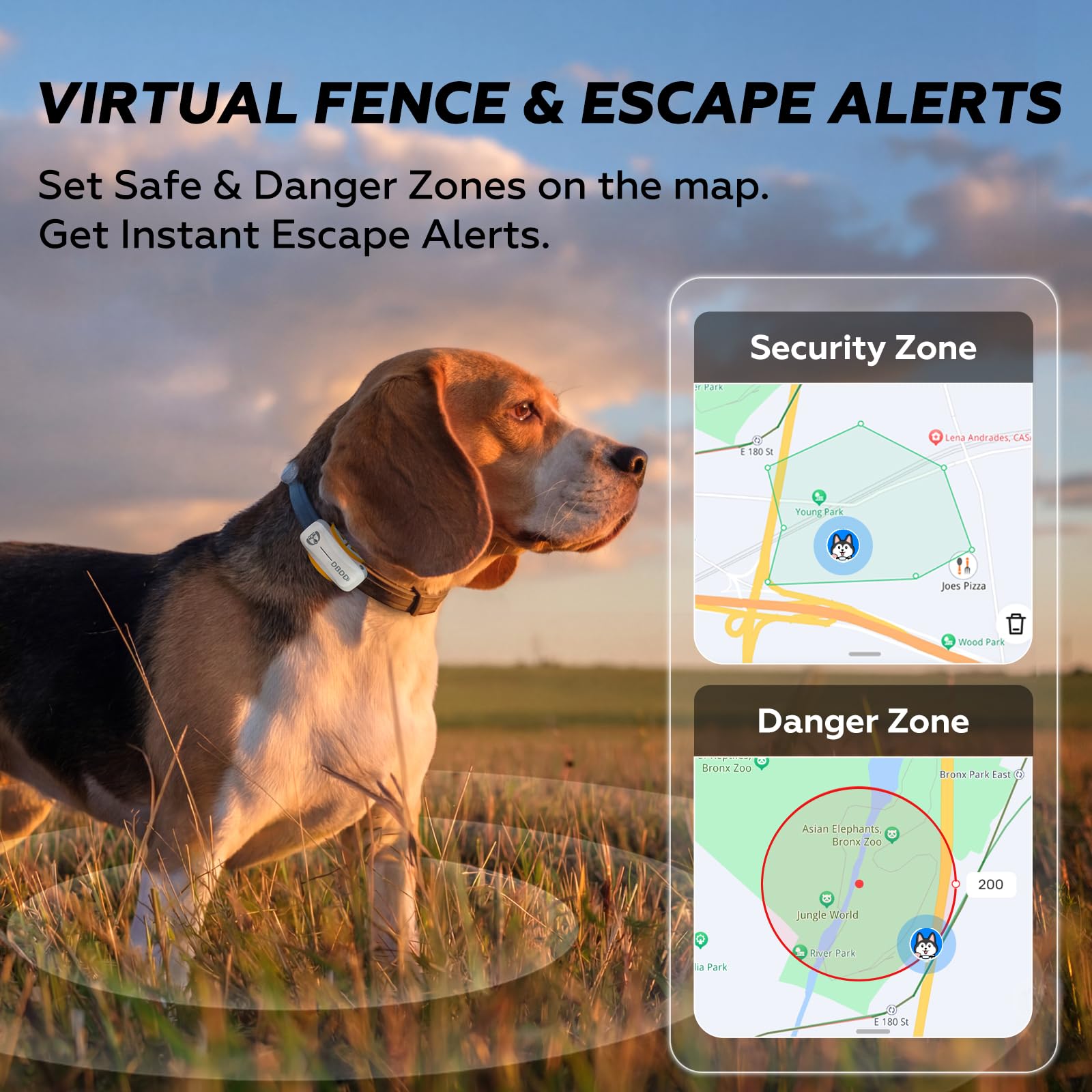 DBDD AI GPS Dog Tracker with Virtual Fence and Health Monitor