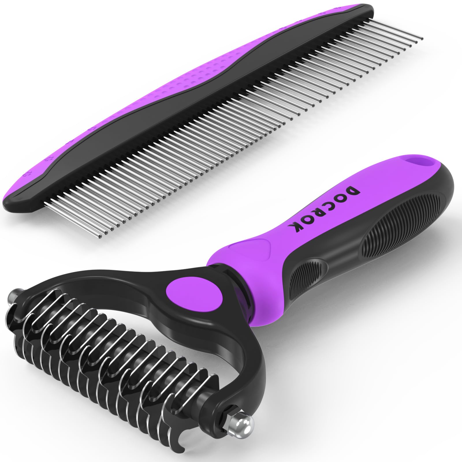 Docrok Pet Grooming Brush and Stainless Steel Comb Set