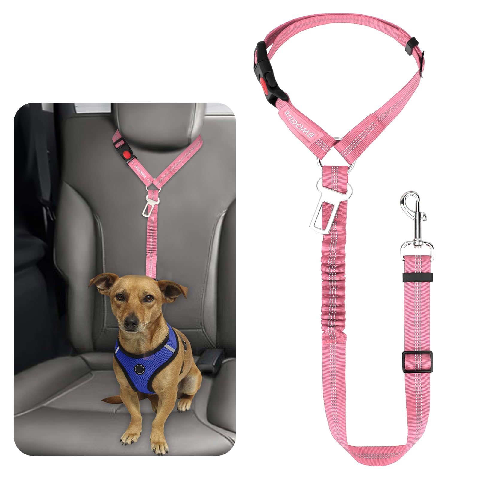 BWOGUE Adjustable Pet Car Seat Belt and Headrest Restraint