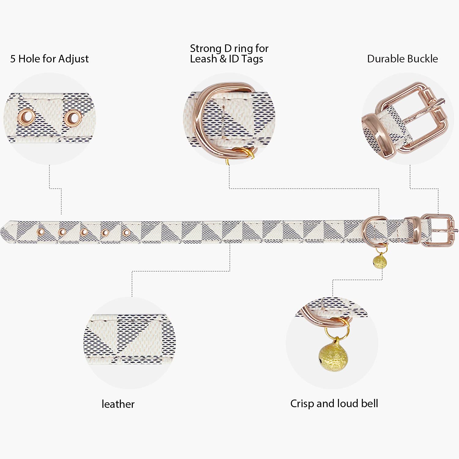 KUDES Checkered Leather Dog Collar and 4 ft Leash Set