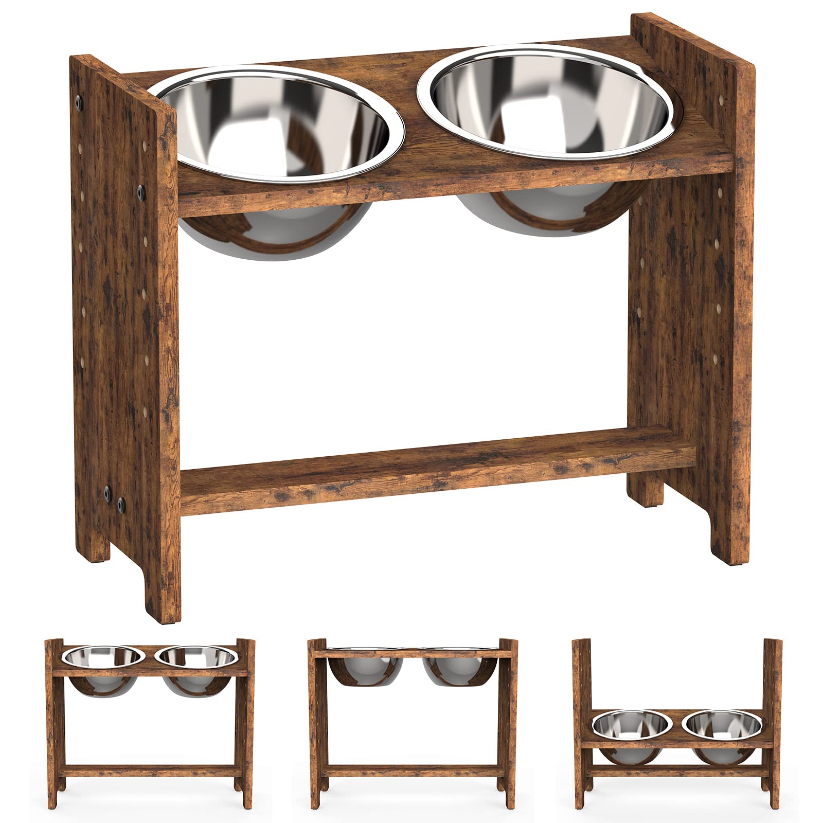 Vantic Adjustable Raised Dog Bowls with Bamboo Stand