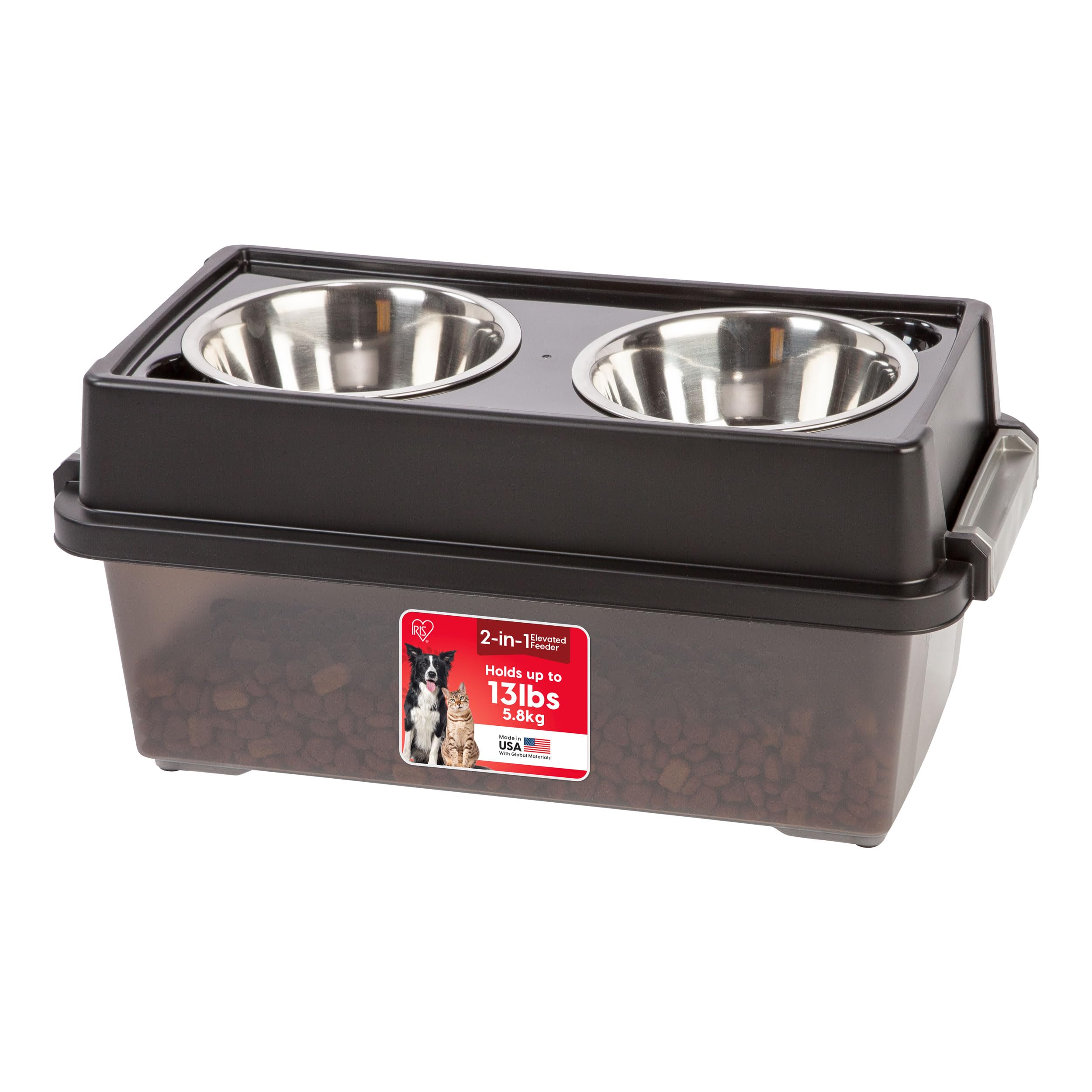 IRIS USA 2-in-1 Elevated Dog Bowls with Food Storage