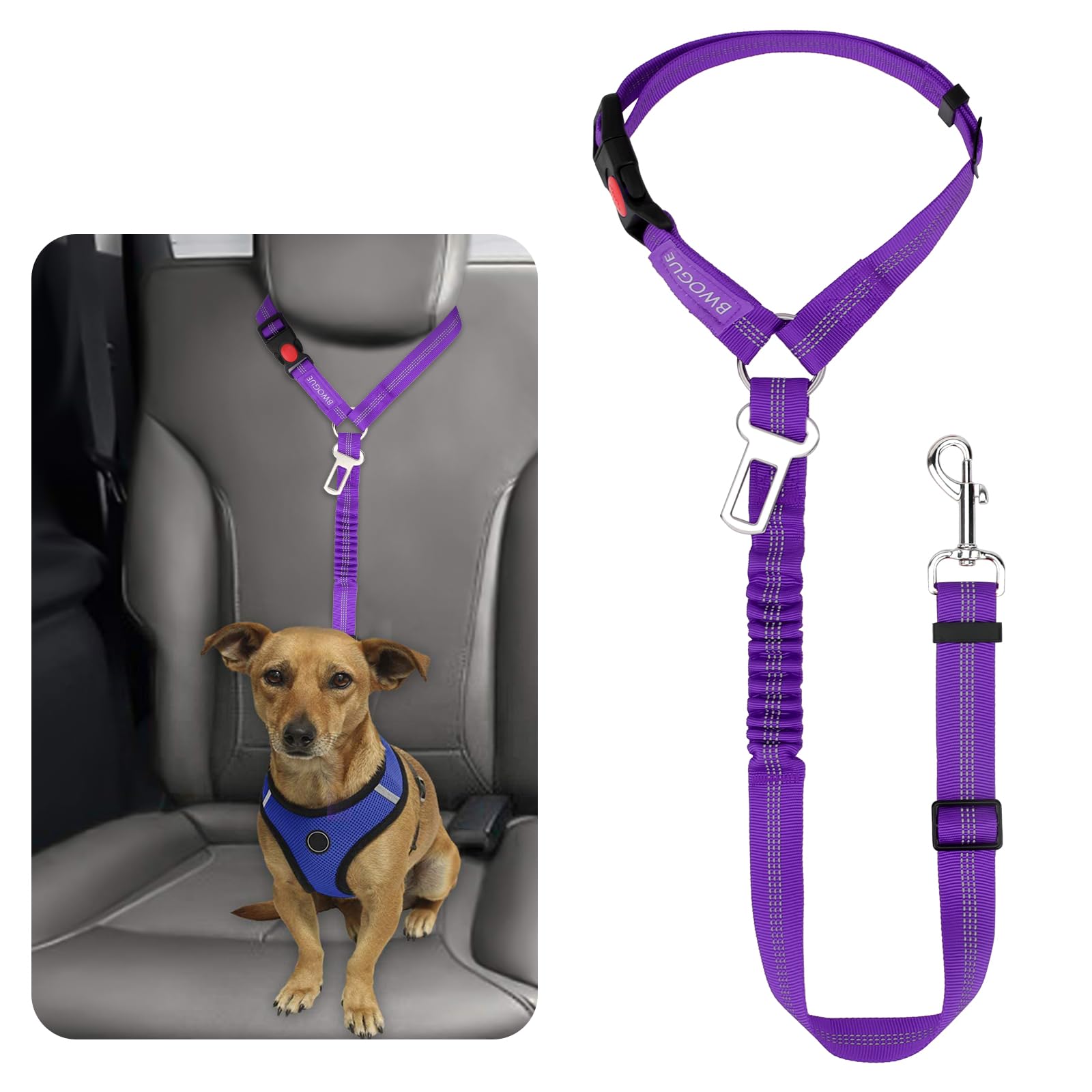 BWOGUE Adjustable Pet Car Seat Belt and Headrest Restraint