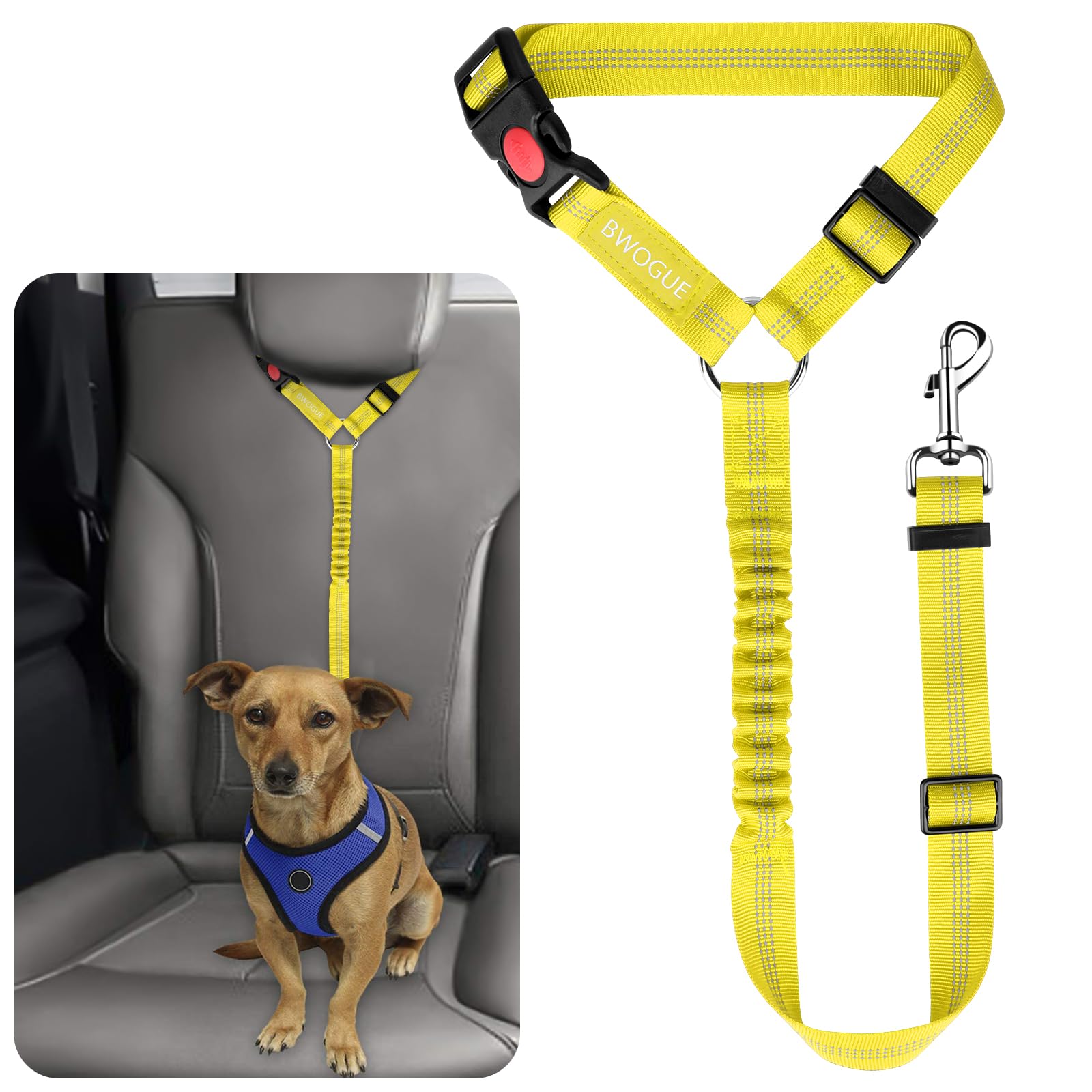 BWOGUE Adjustable Pet Car Seat Belt and Headrest Restraint