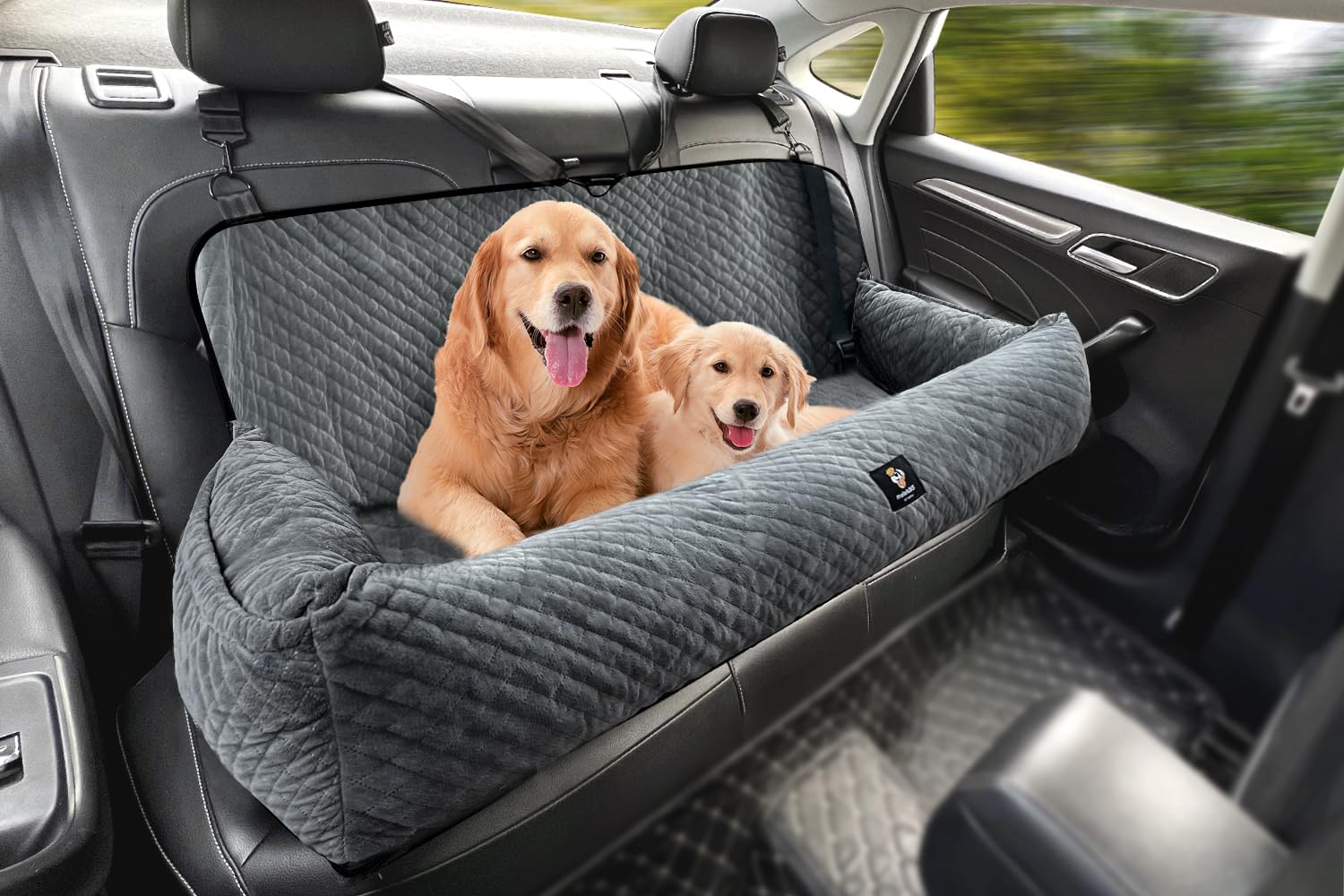 Large Dog Car Seat Bed with Safety Tethers and Storage
