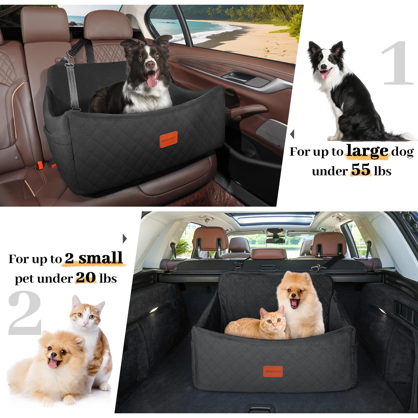Wooaidagg Memory Foam Dog Car Seat for Dogs Up to 55 lb