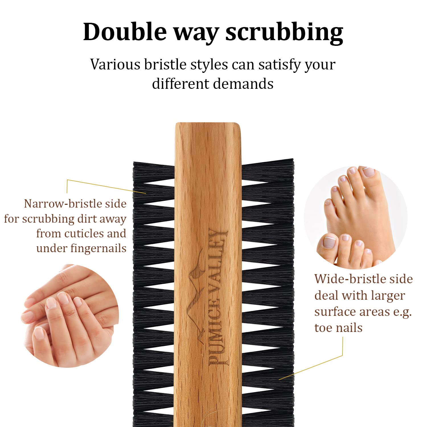 Wooden Double-Sided Fingernail Cleaning Brush
