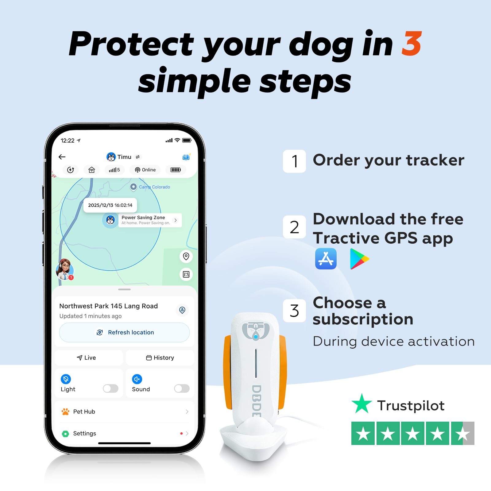 DBDD AI GPS Dog Tracker with Virtual Fence and Health Monitor