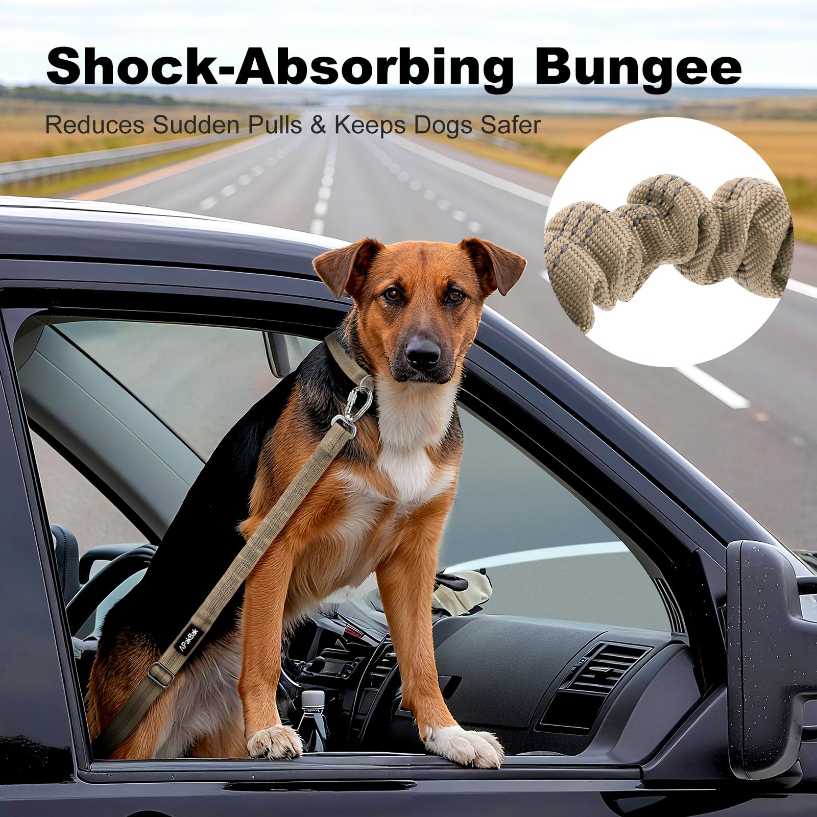 APakBak Adjustable Dog Car Seat Belt with Reflective Strap