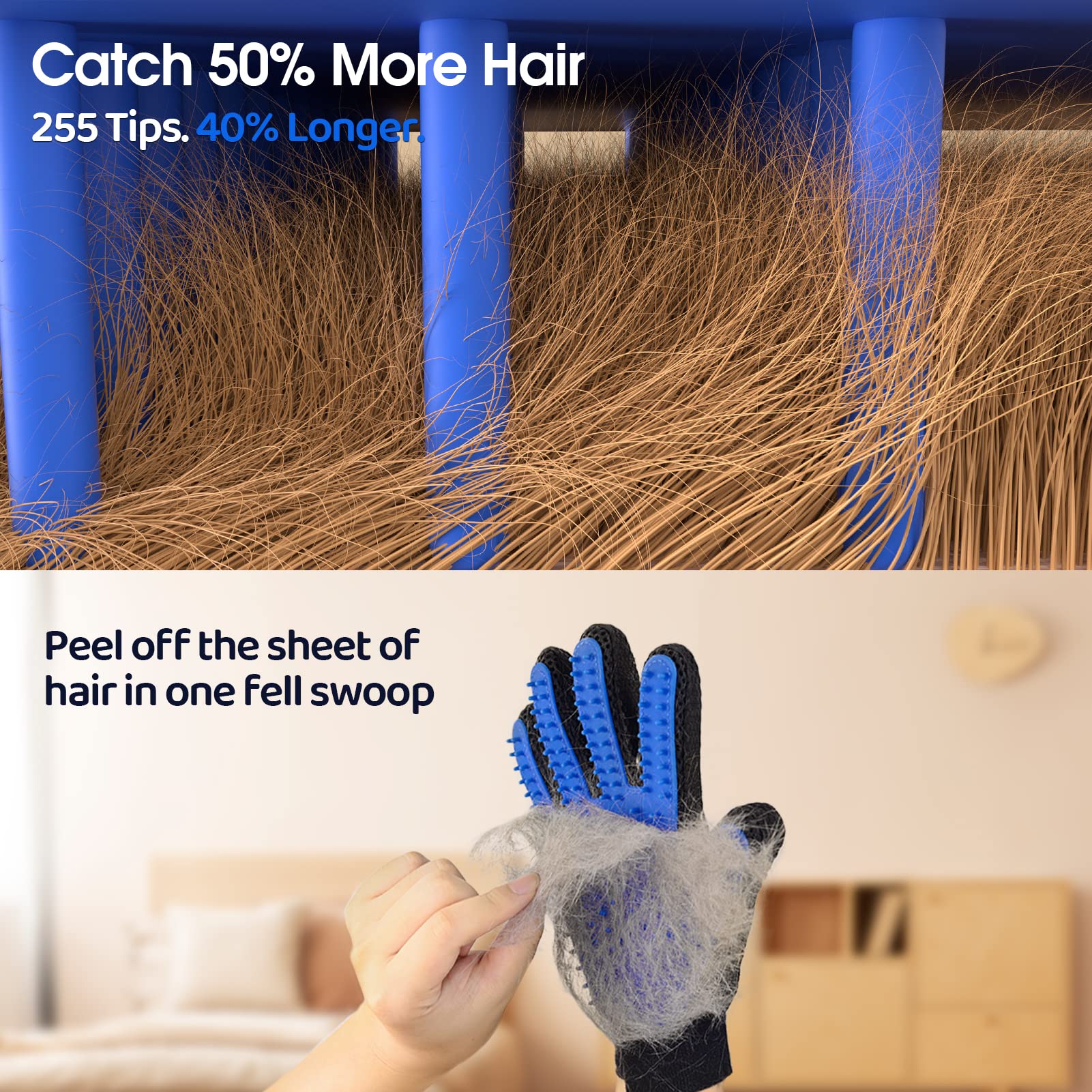 Pet Grooming Gloves for Gentle Shedding, 1 Pair