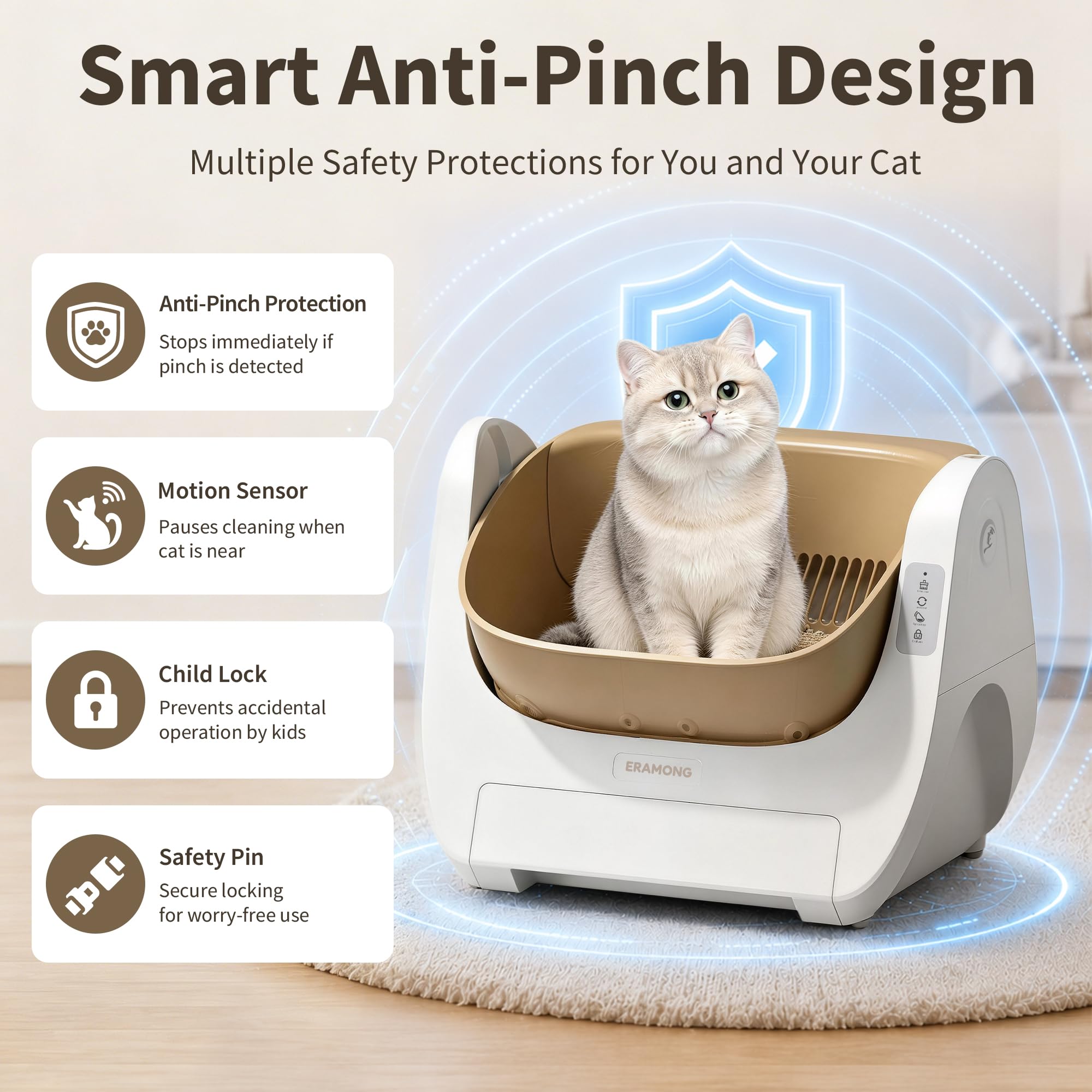Washable Automatic Self-Cleaning Open-Top Cat Litter Box