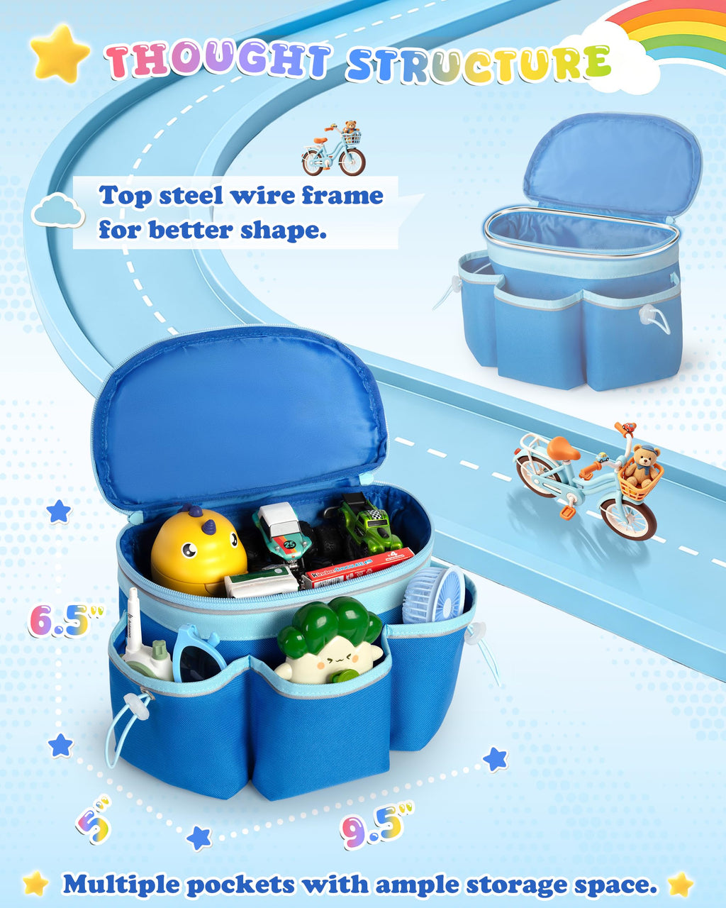 Marscamd Kids Bike Basket with Pockets and Reflective Straps