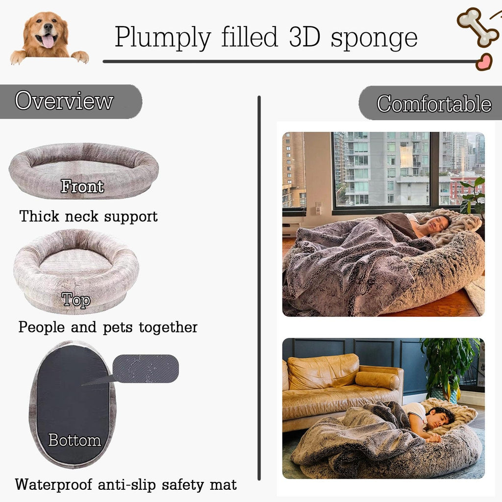 CUIYMXSC XL Human-Sized Oval Dog Bed with Blanket