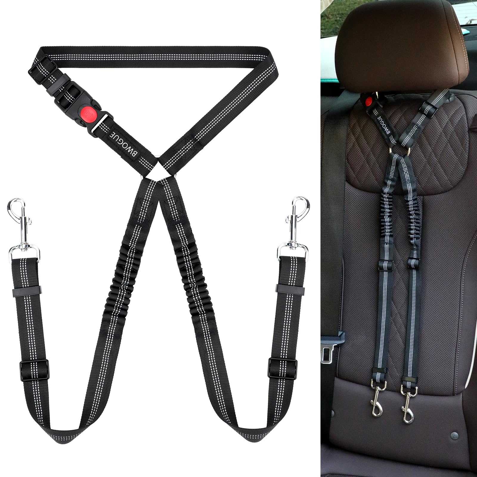 BWOGUE Adjustable Pet Car Seat Belt and Headrest Restraint