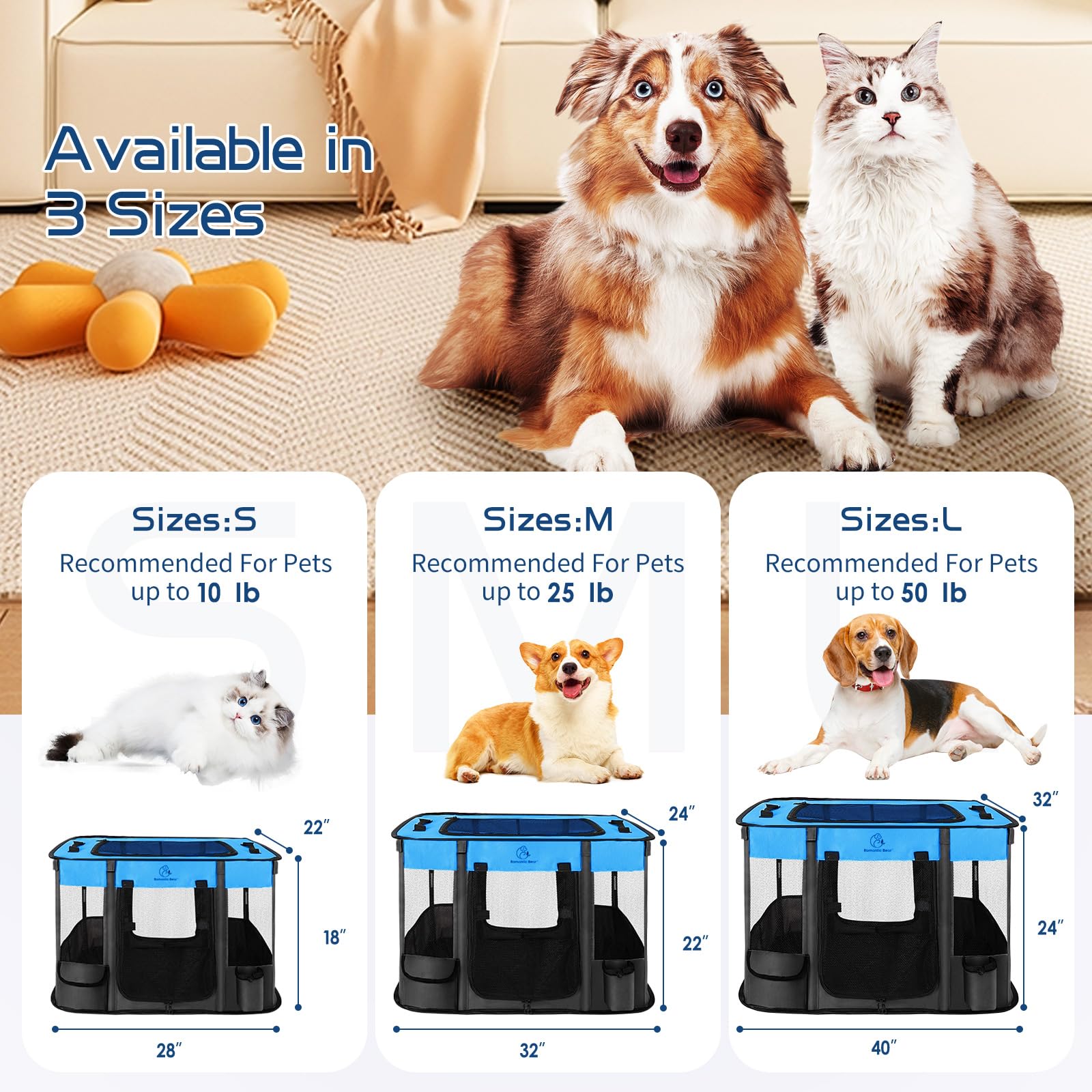 Foldable Portable Pet Playpen with Breathable Shade Cover