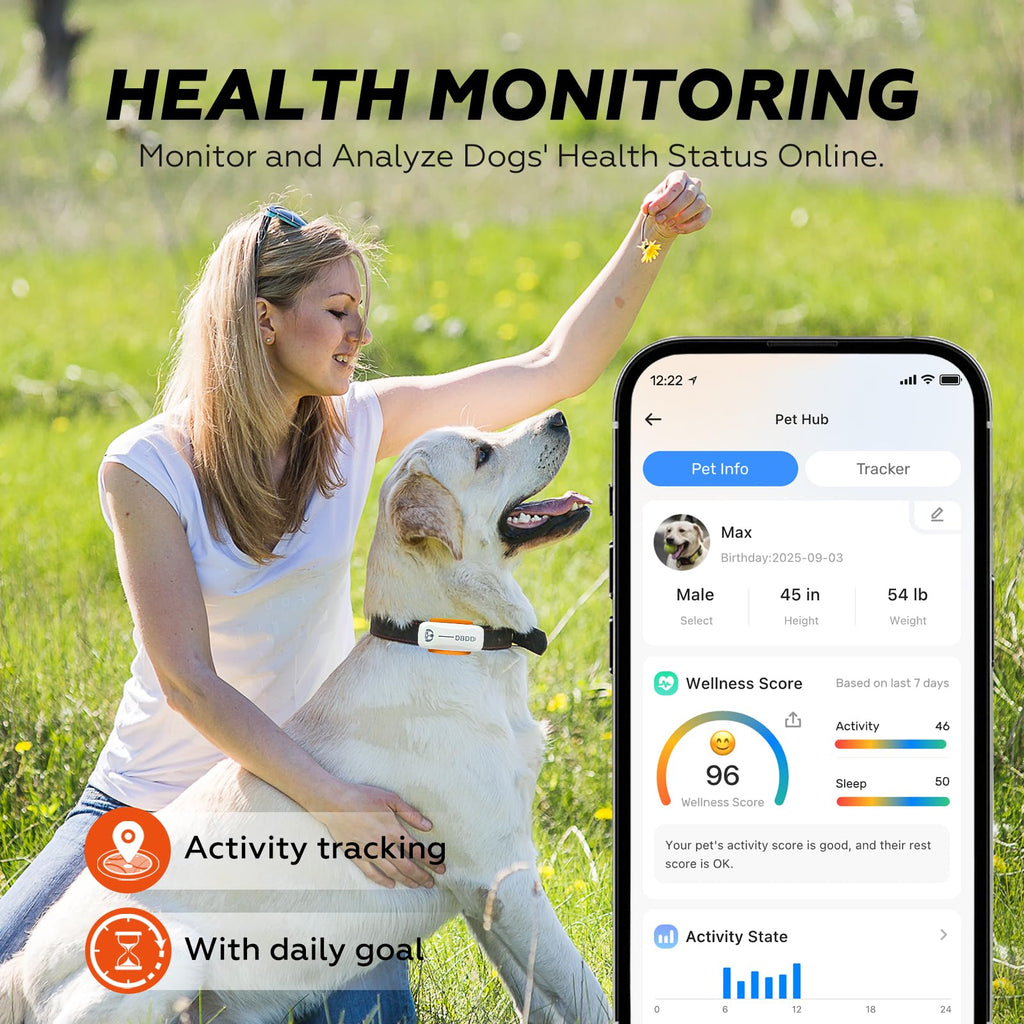 DBDD AI GPS Dog Tracker with Virtual Fence and Health Monitor