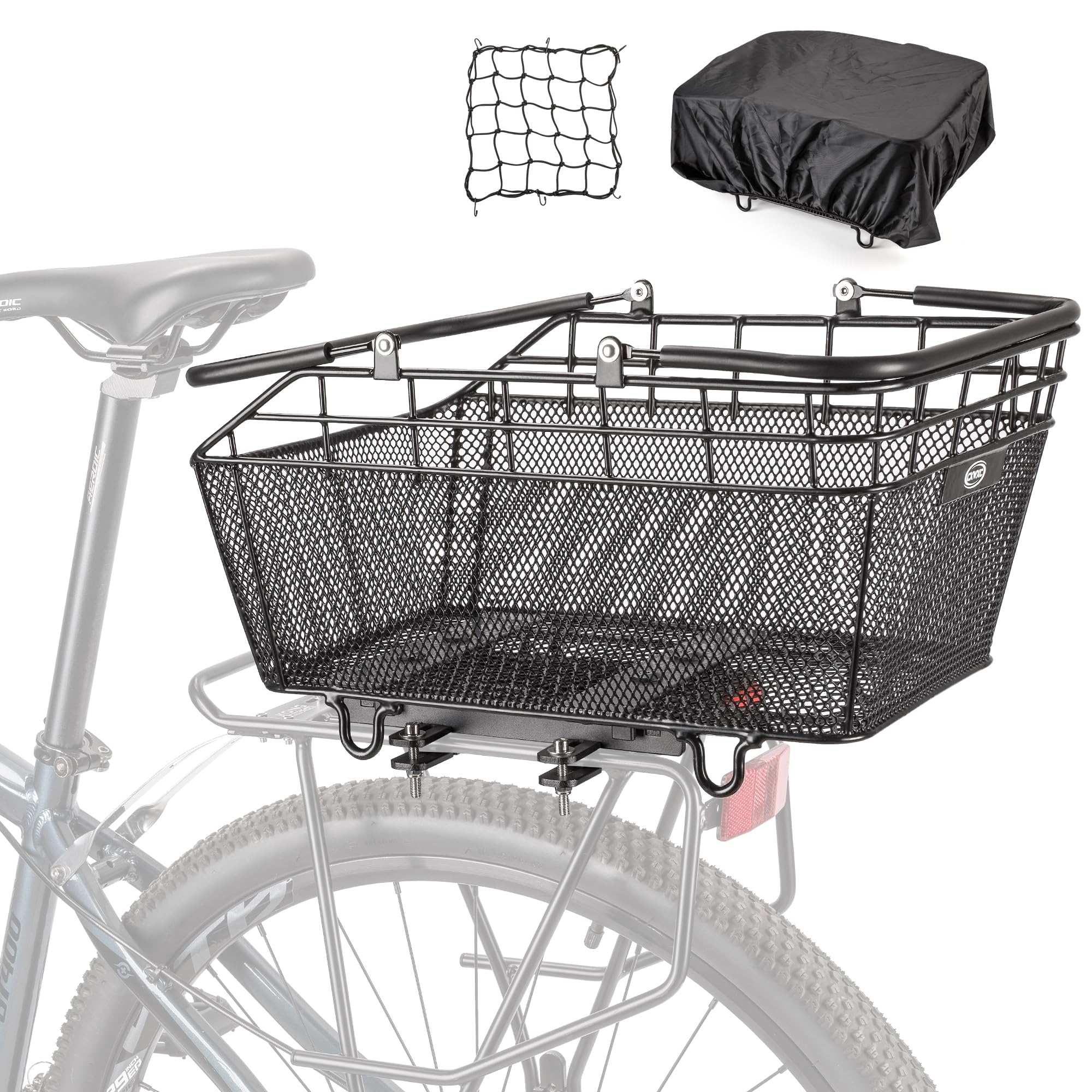 CXWXC Quick-Release Rear Bike Basket with Cover and Net