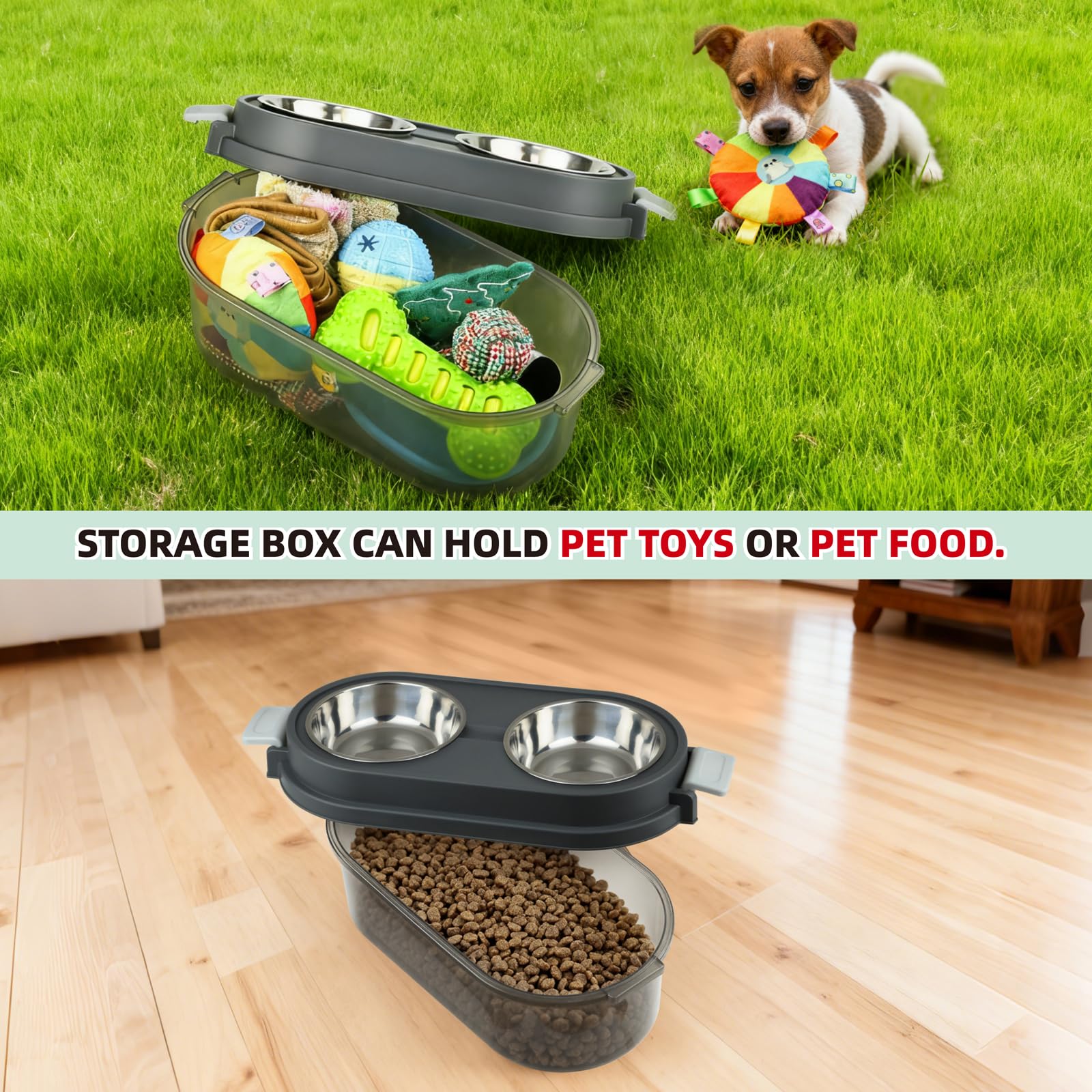 WarmWink 2-in-1 Elevated Dog Bowls with Toy Storage