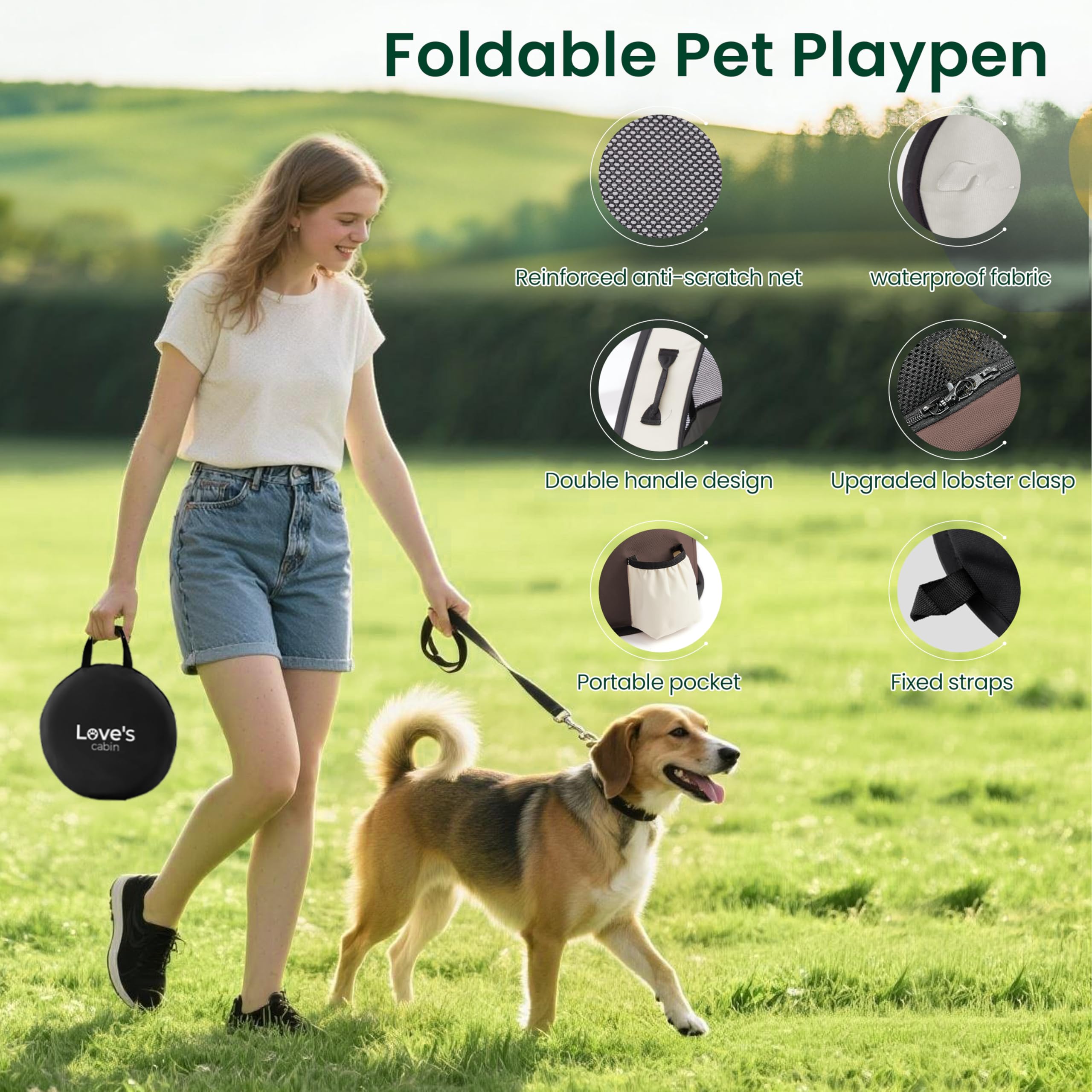 Love's Cabin Portable Puppy Dog Playpen for Travel