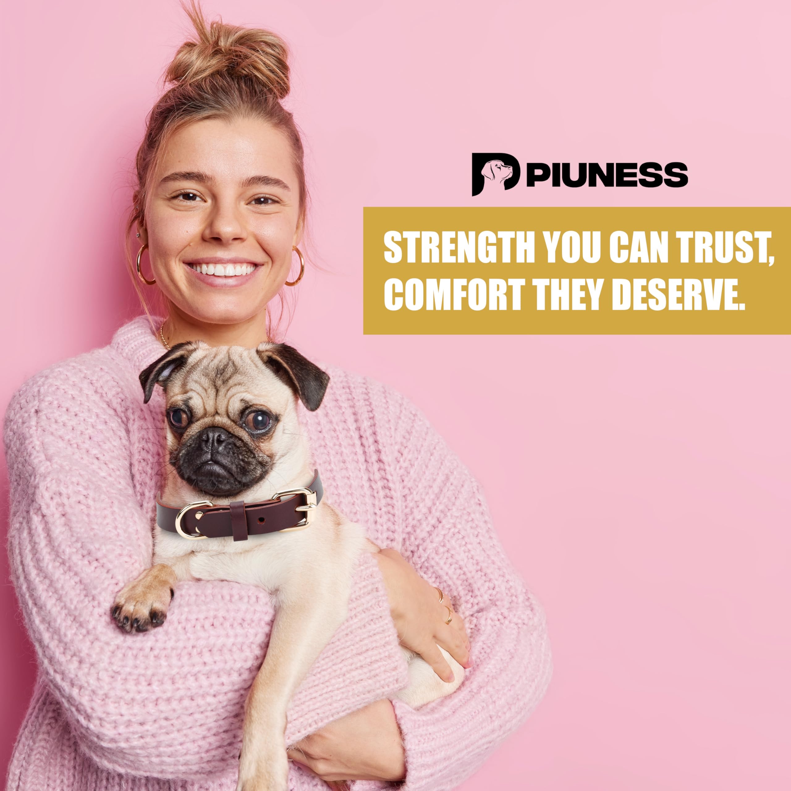 Piuness Genuine Leather Dog Collar and Leash Set
