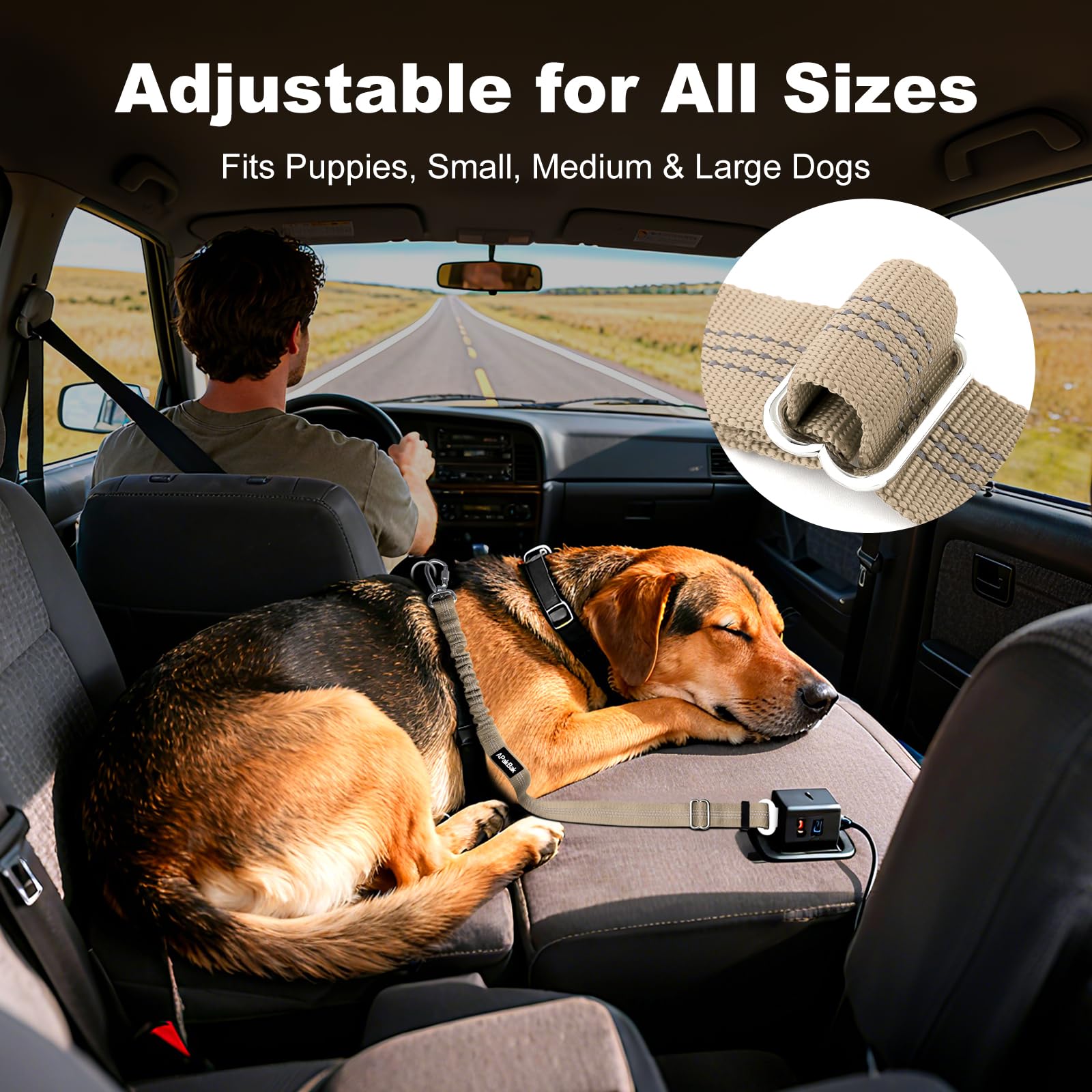 APakBak Adjustable Dog Car Seat Belt with Reflective Strap