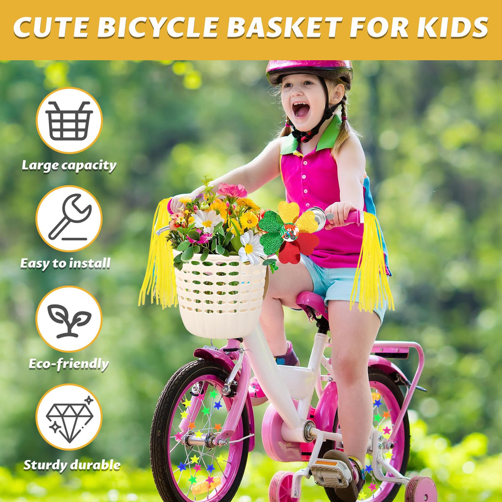 White Kids Front Bike Basket for Bicycles and Scooters