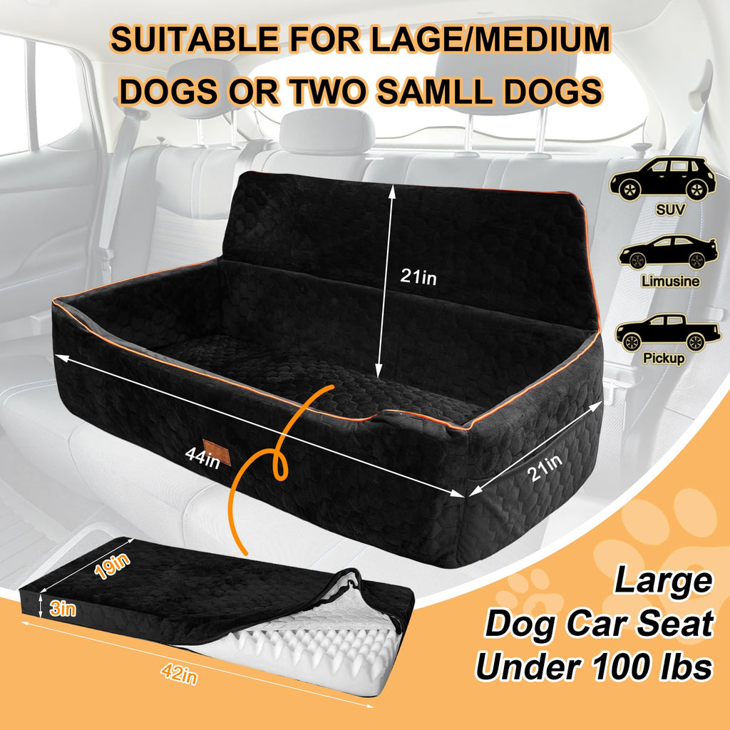 Large Dog Car Seat Bed with Safety Tethers and Storage