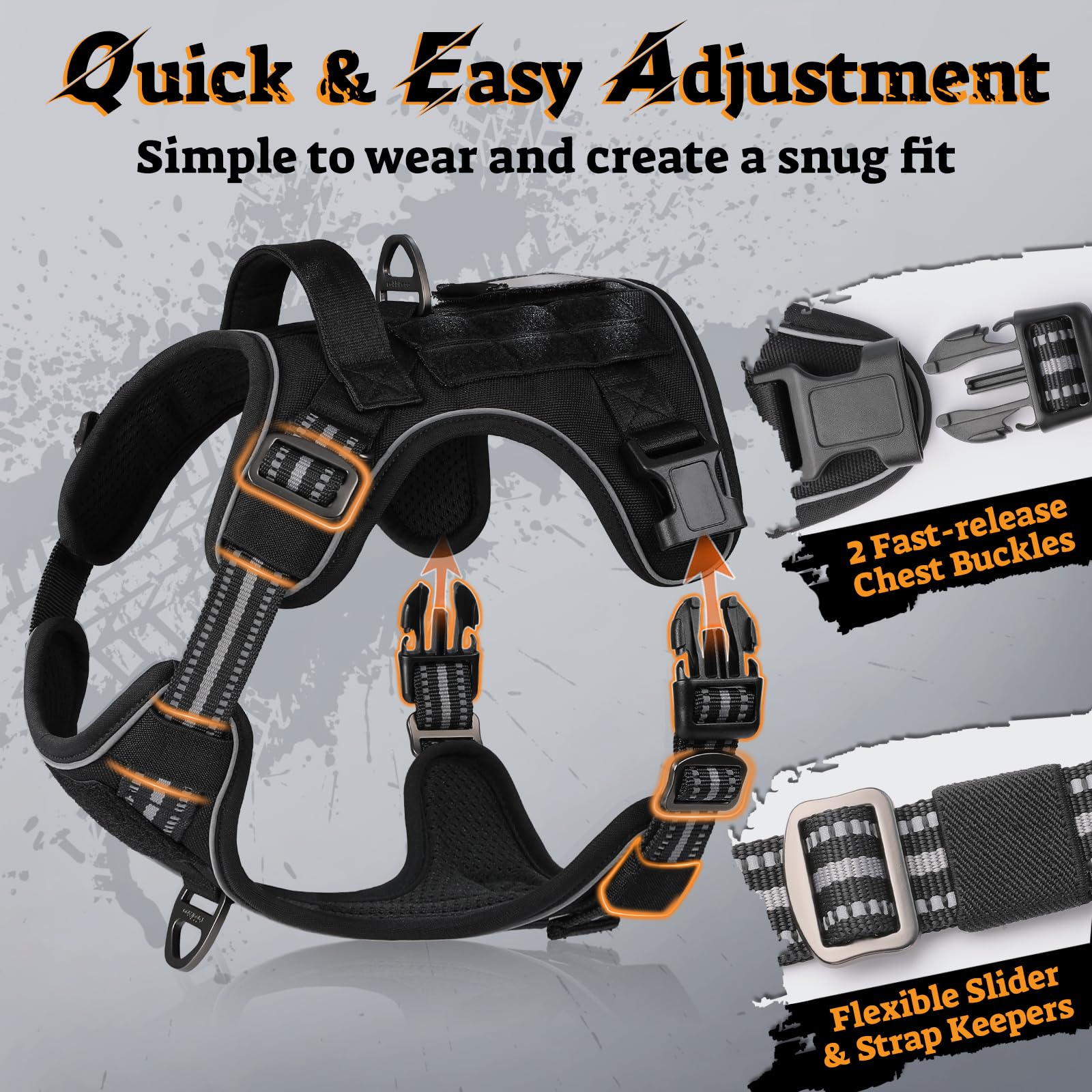 Rabbitgoo Tactical No-Pull Dog Harness with MOLLE Handle