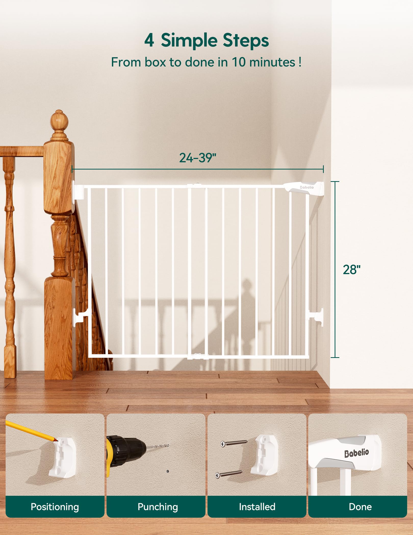 Babelio Auto-Close Hardware-Mounted Dog Safety Gate