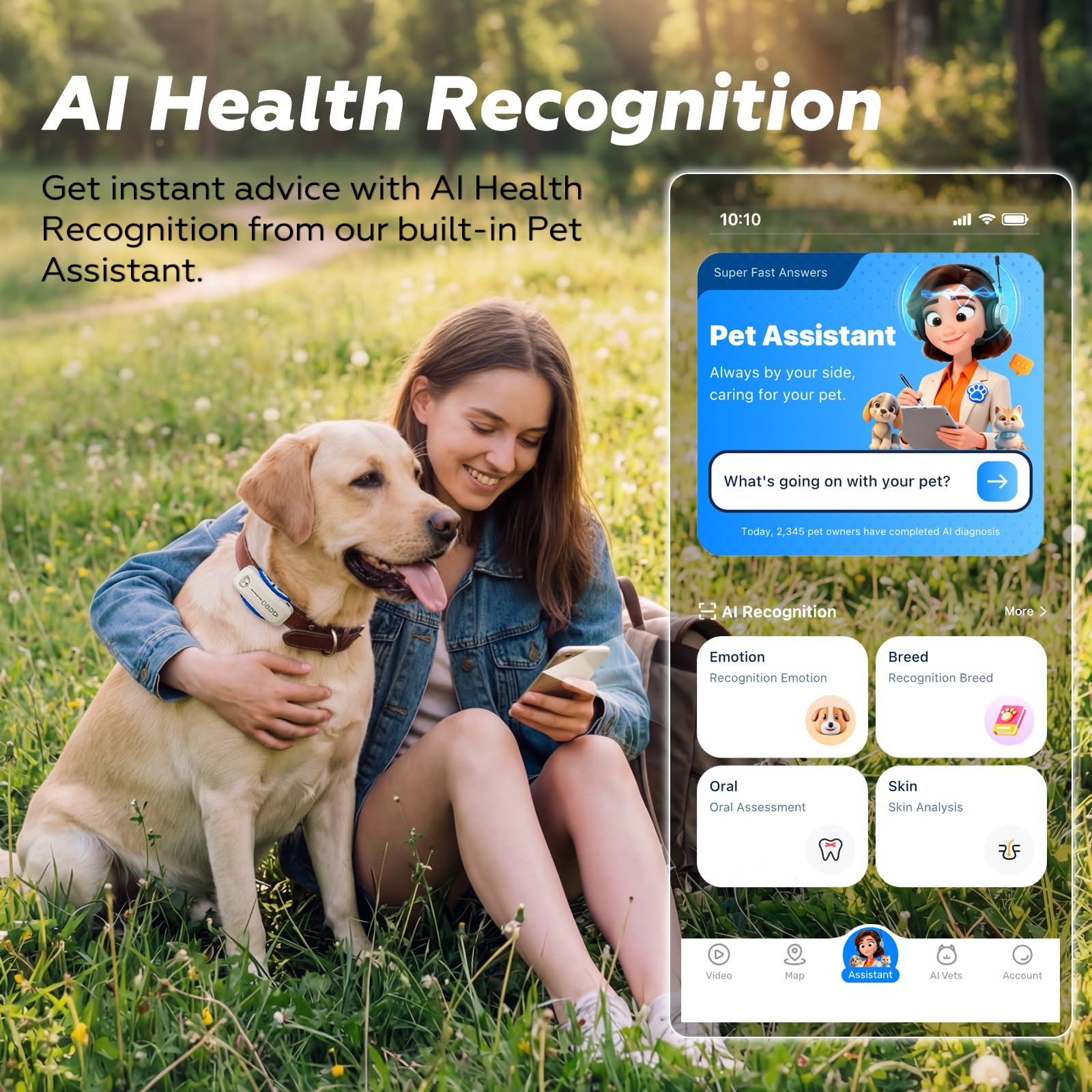 DBDD AI GPS Dog Tracker with Virtual Fence and Health Monitor