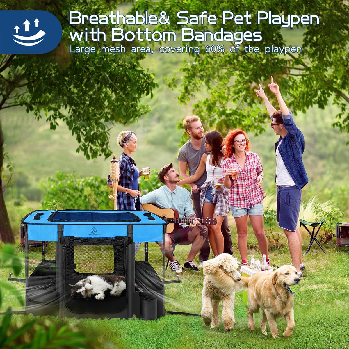 Foldable Portable Pet Playpen with Breathable Shade Cover