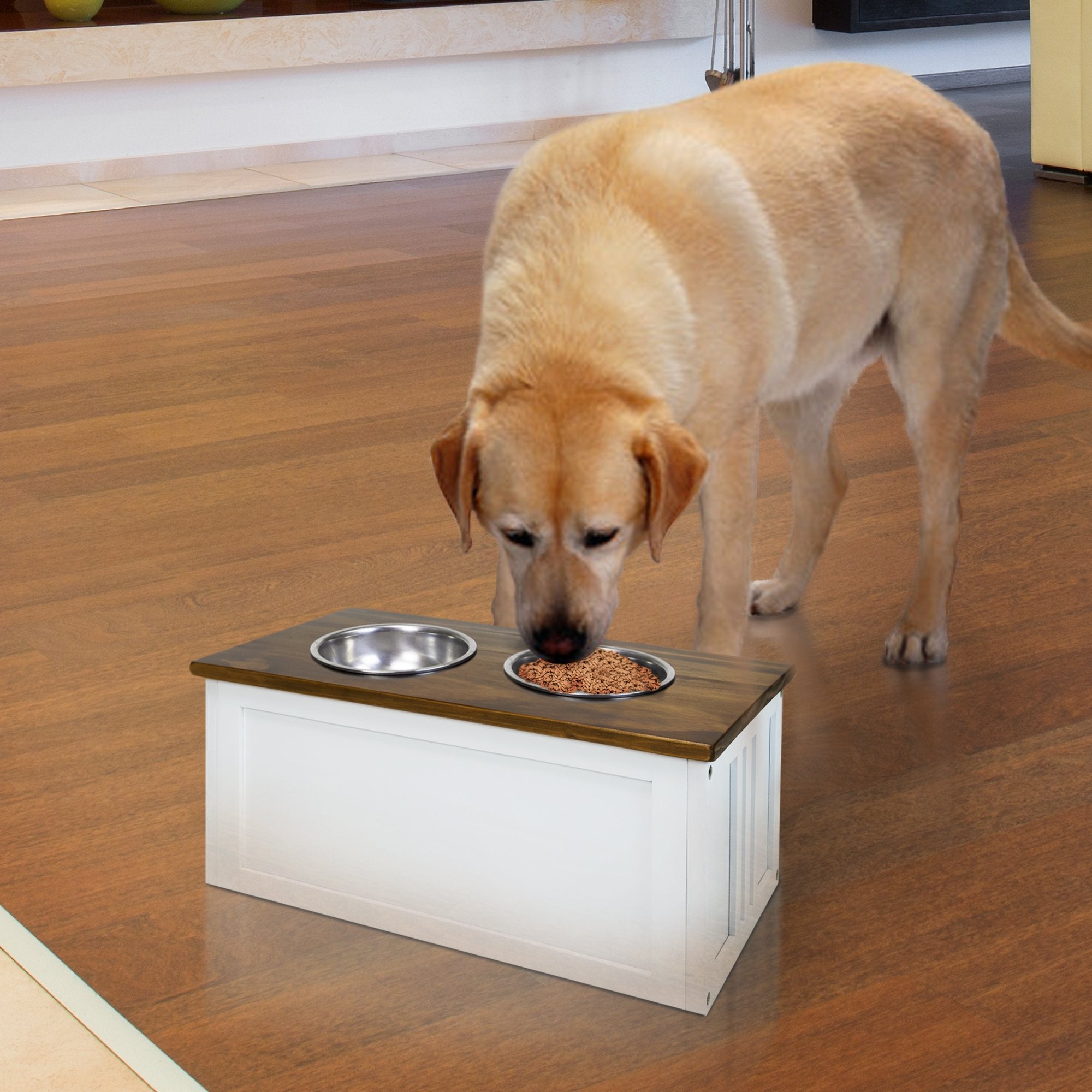 Casual Home Solid Wood Elevated Pet Feeder with Storage