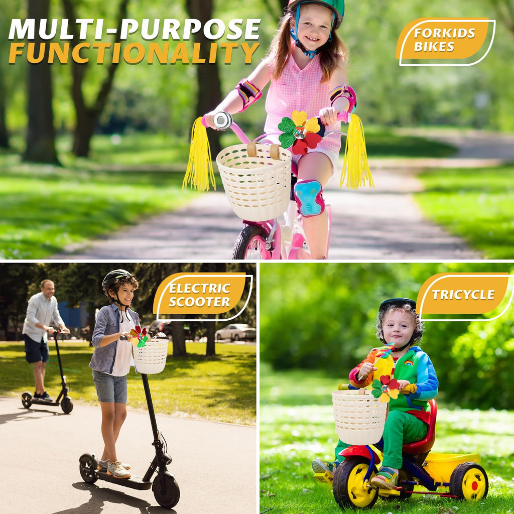 White Kids Front Bike Basket for Bicycles and Scooters