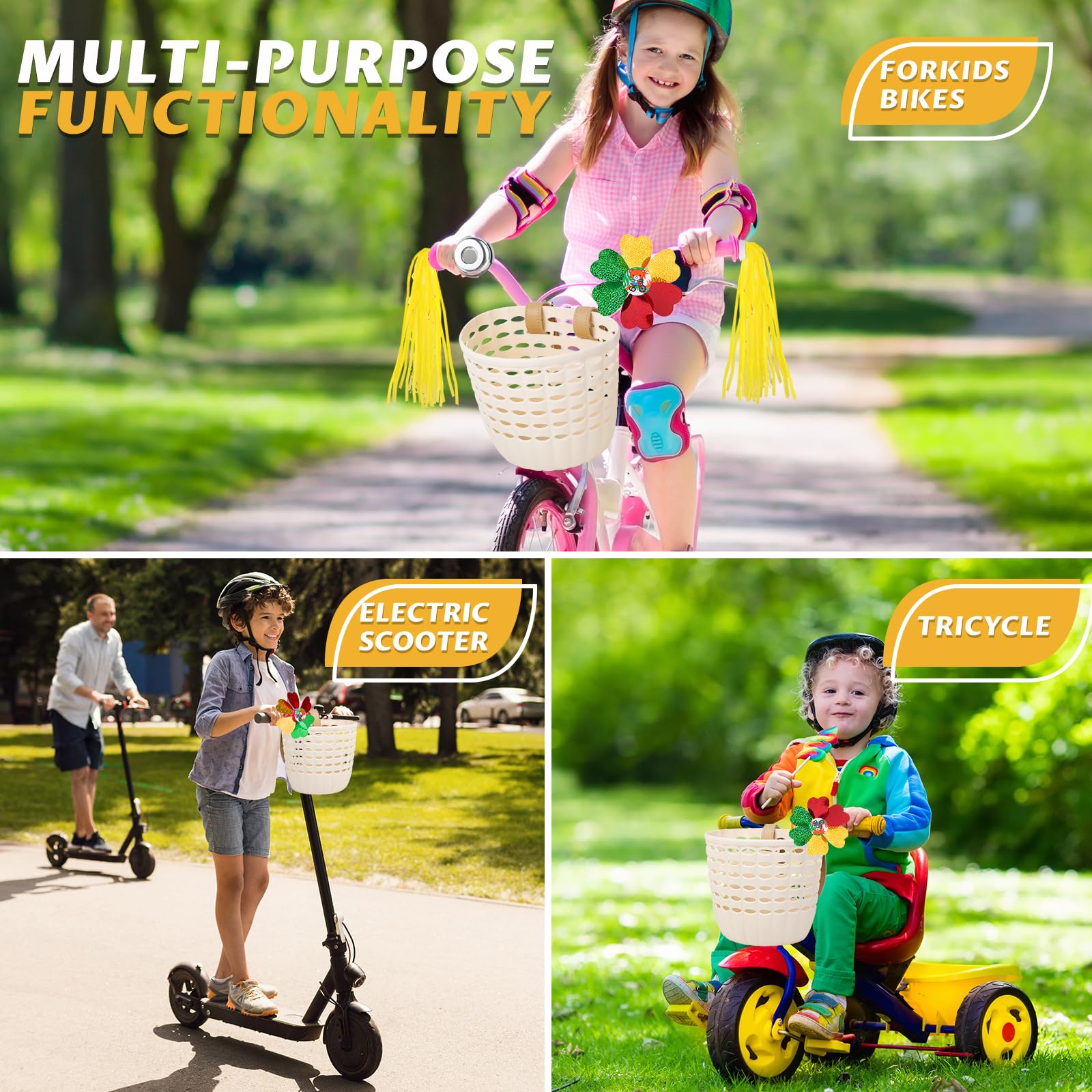 White Kids Front Bike Basket for Bicycles and Scooters