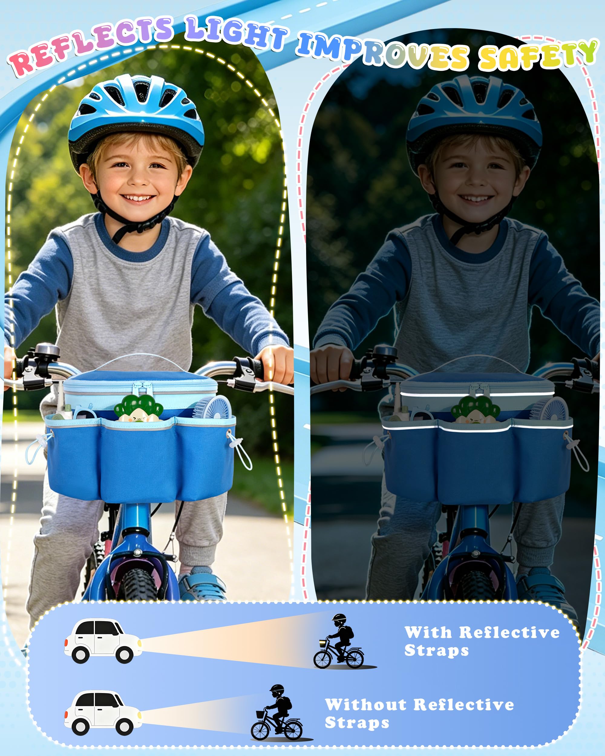 Marscamd Kids Bike Basket with Pockets and Reflective Straps