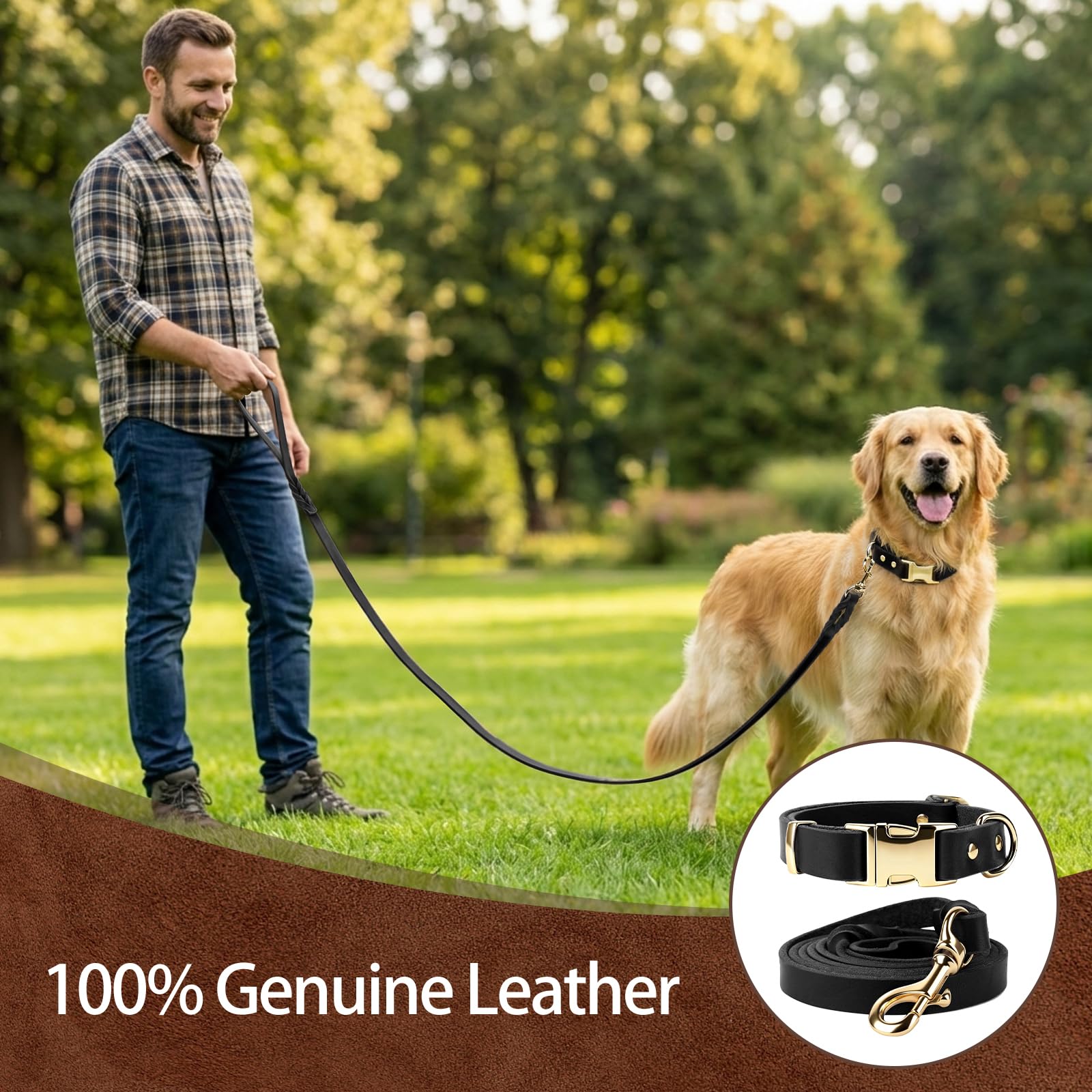 VOKYLR Heavy-Duty Leather Dog Collar and Leash Set