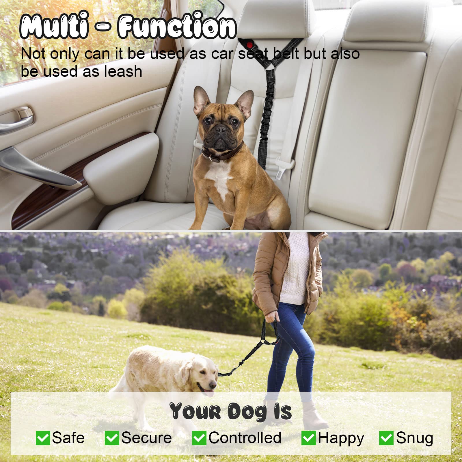 BWOGUE Adjustable Pet Car Seat Belt and Headrest Restraint