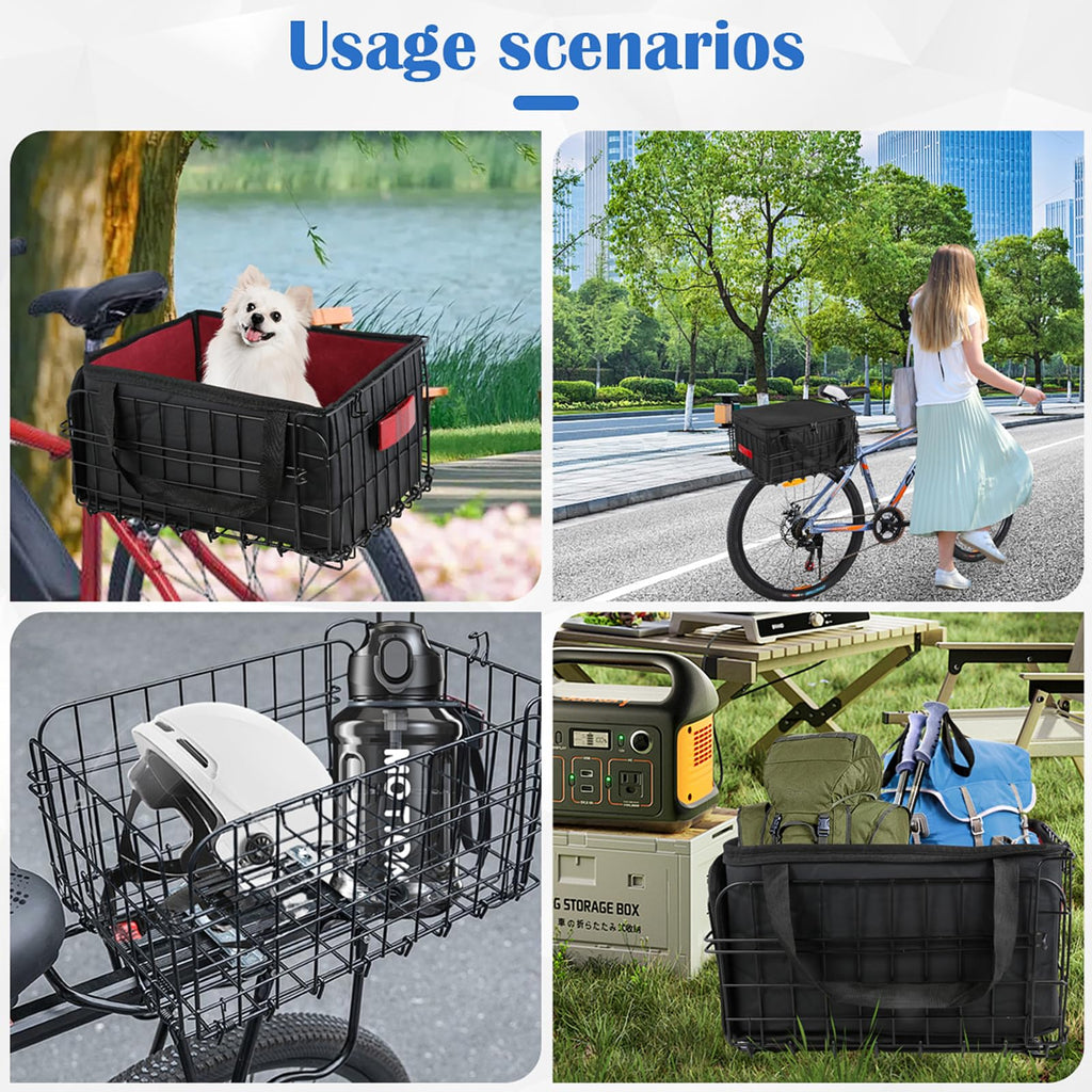 Folding Rear Bike Basket with Waterproof Pet Liner