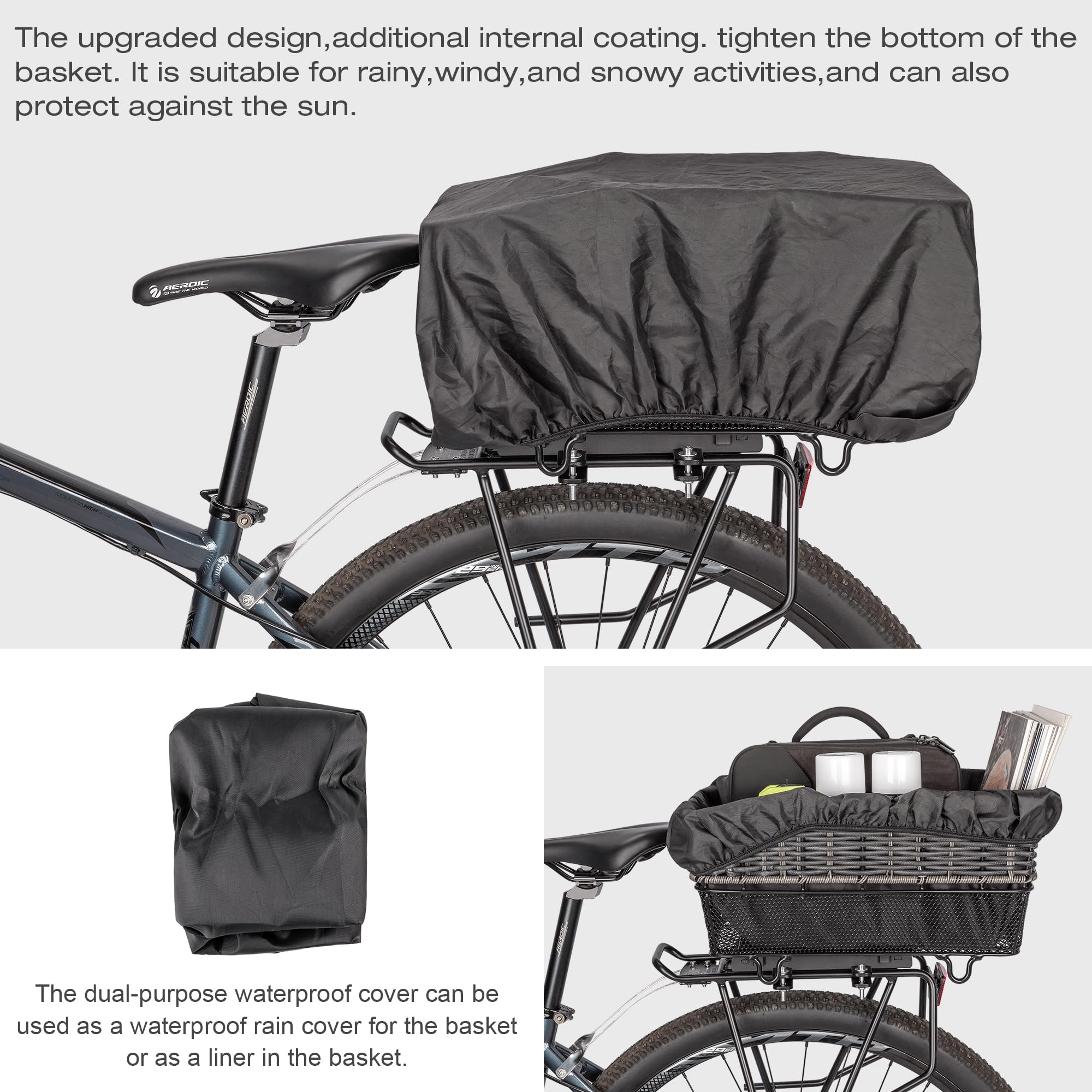 CXWXC Quick-Release Rear Bike Basket with Cover and Net