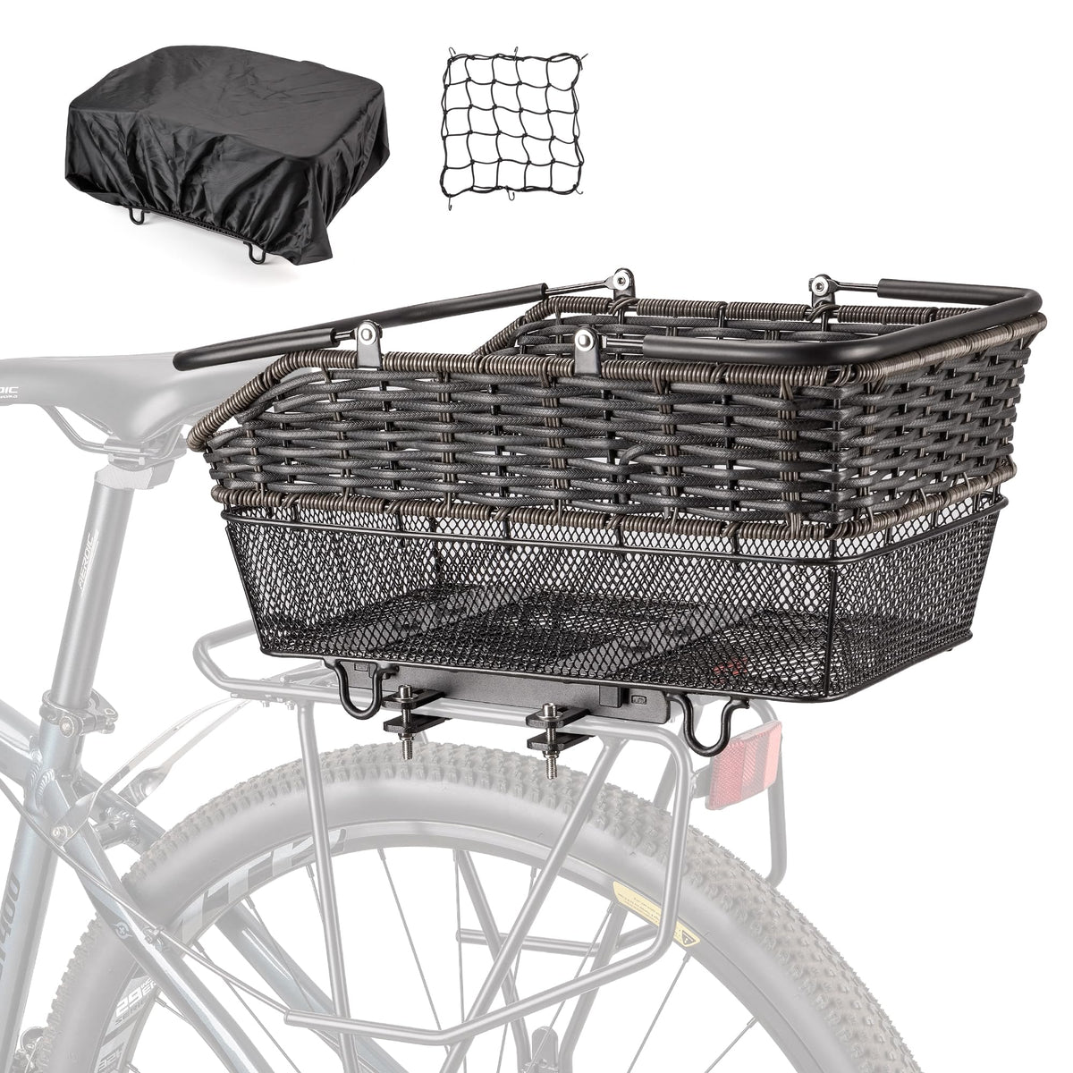 CXWXC Quick-Release Rear Bike Basket with Cover and Net