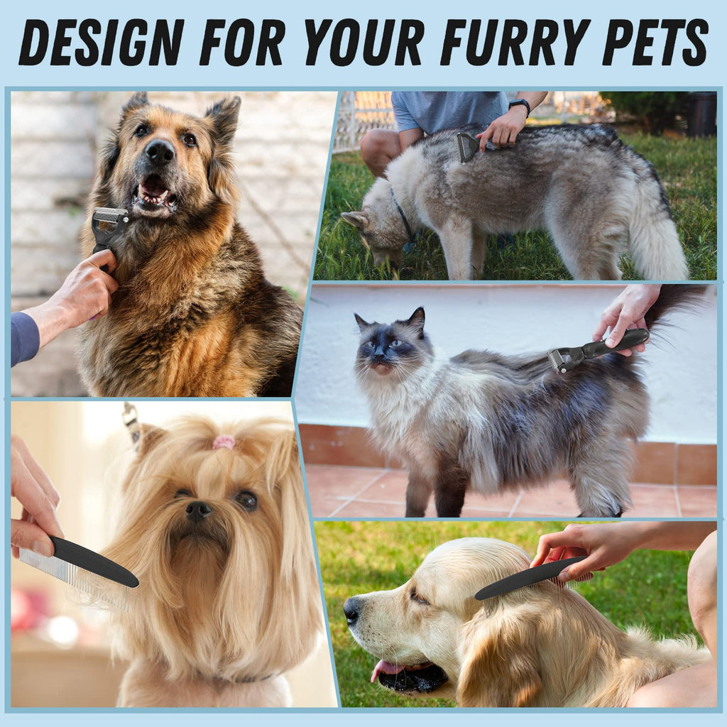 Docrok Pet Grooming Brush and Stainless Steel Comb Set