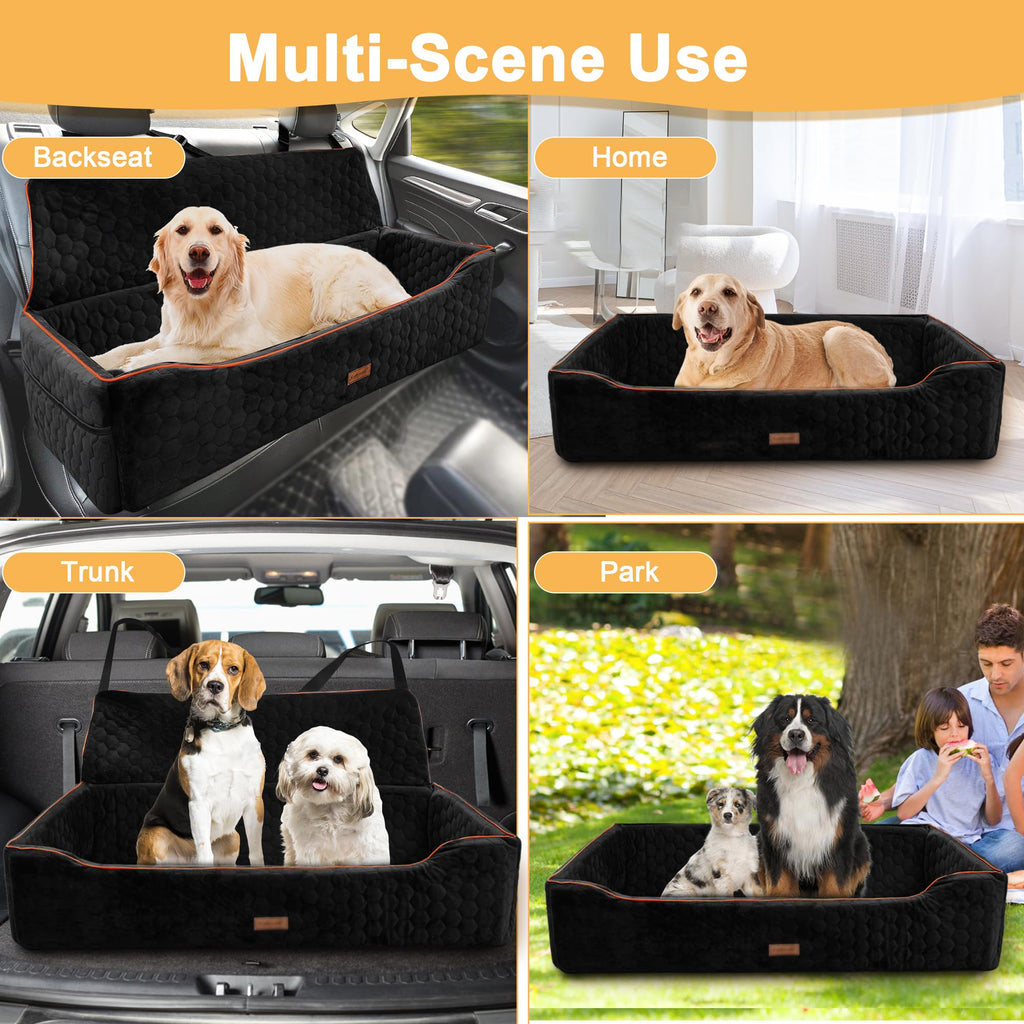 Large Dog Car Seat Bed with Safety Tethers and Storage
