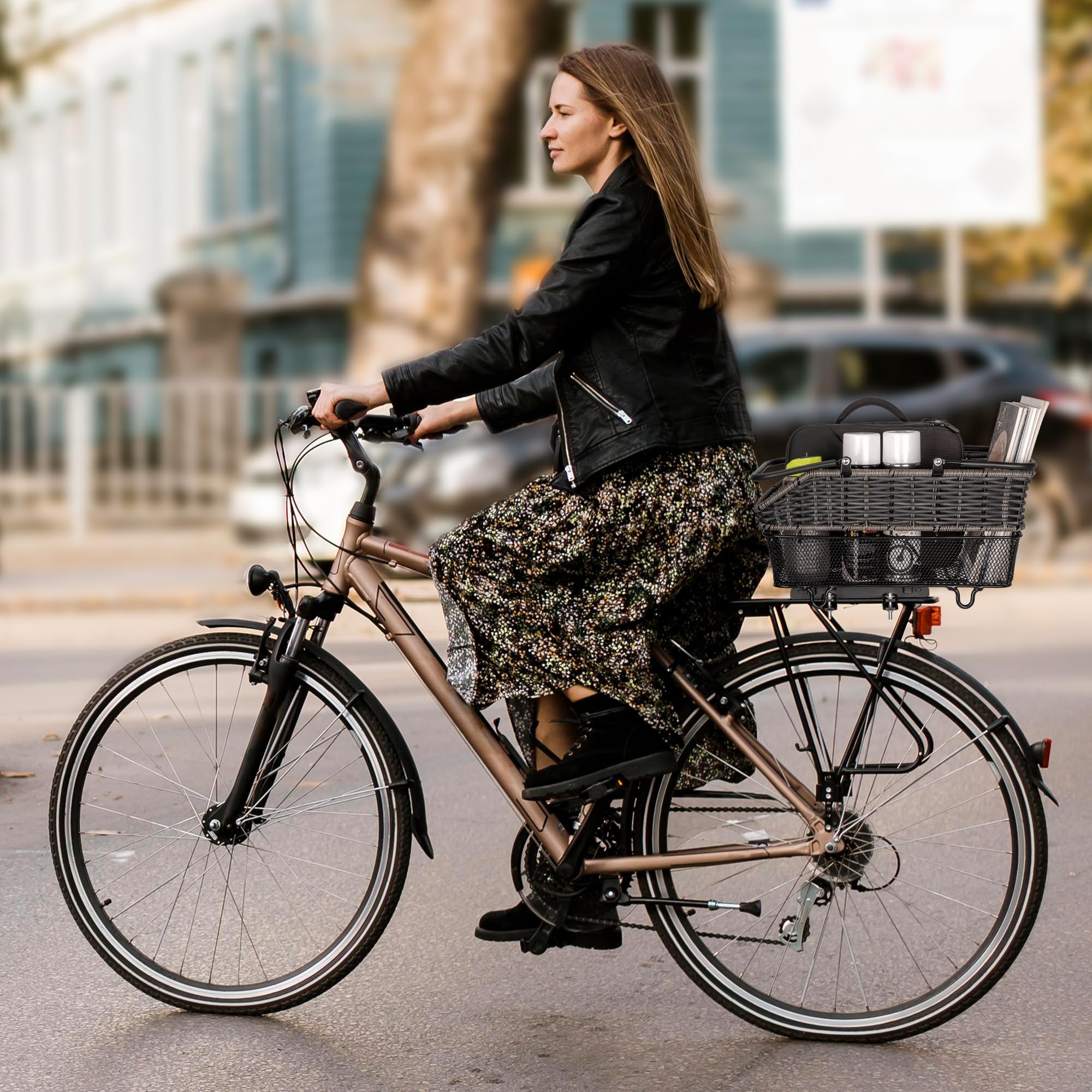 CXWXC Quick-Release Rear Bike Basket with Cover and Net