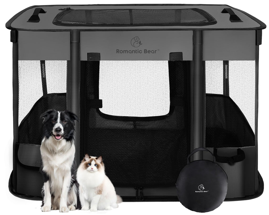 Foldable Portable Pet Playpen with Breathable Shade Cover