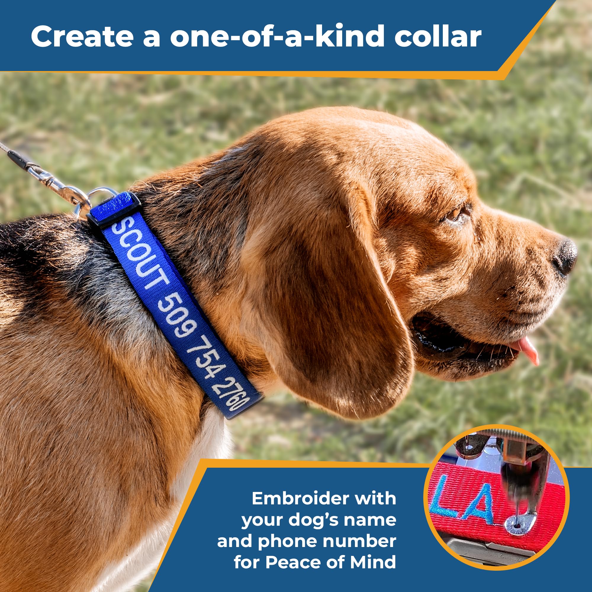 GoTags Personalized Embroidered Dog Collar with Phone Number