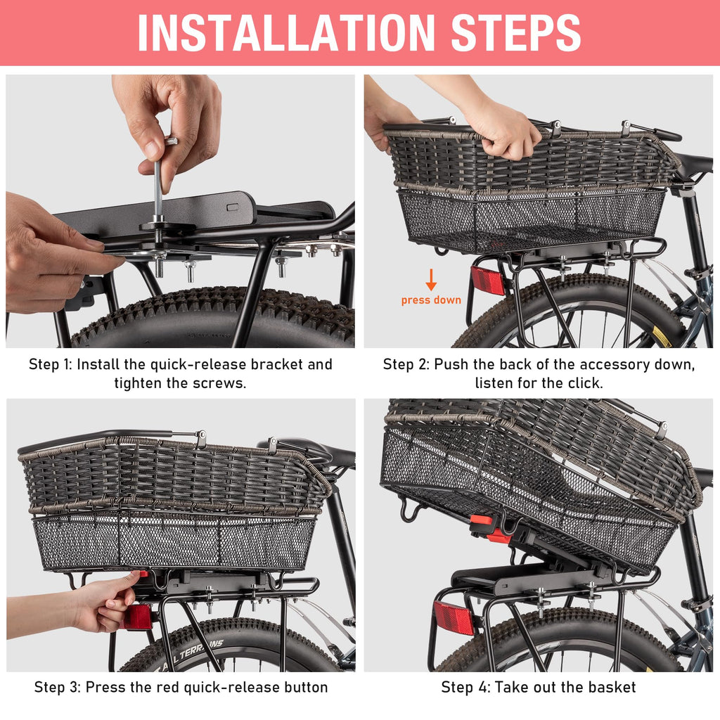 CXWXC Quick-Release Rear Bike Basket with Cover and Net