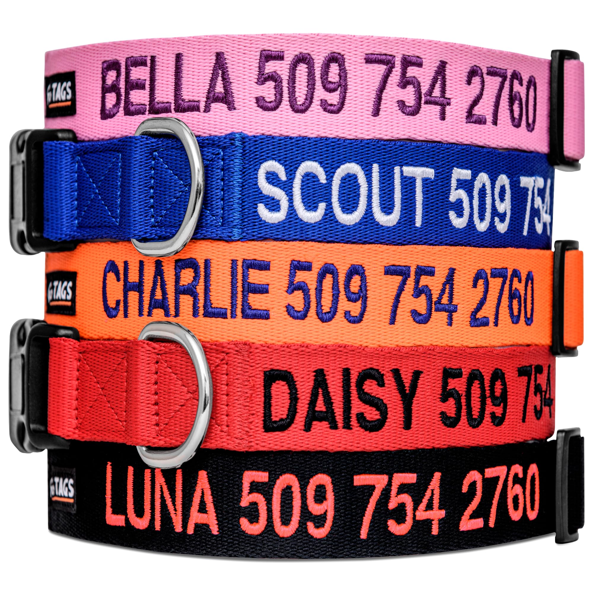 GoTags Personalized Embroidered Dog Collar with Phone Number